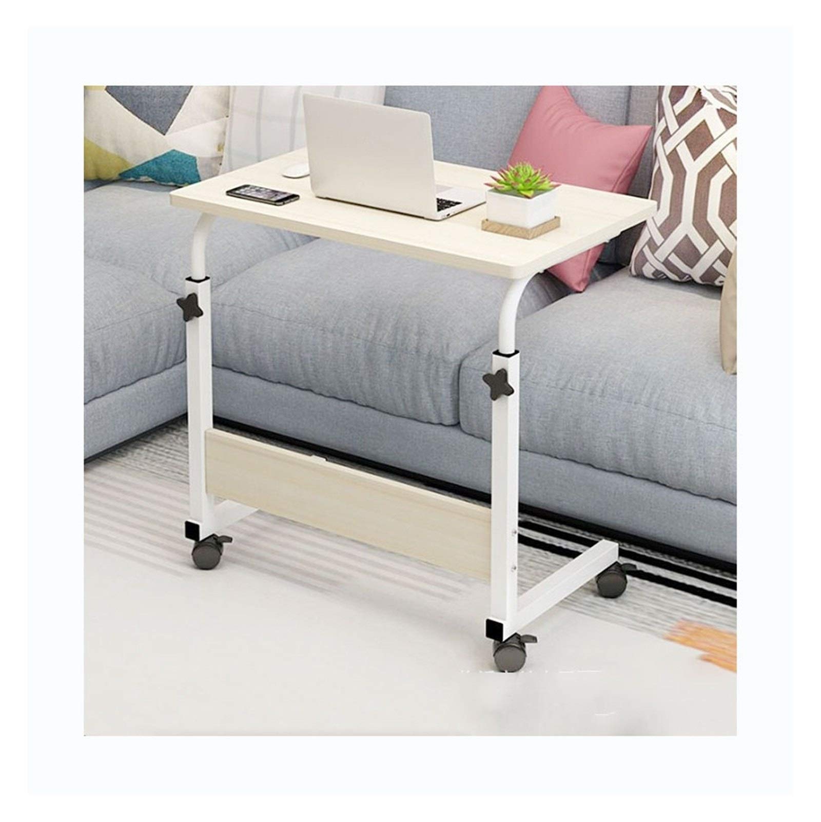 Adjustable Height Foldable Laptop Stand with Wheels - Portable Over Bed Table for Home/Office (Wood Grain) - Perfect for Working in Bed, Sofa or Small Spaces