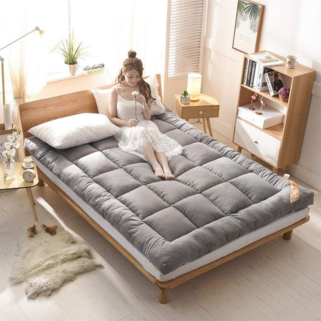Breathable Soft Thick Mattress - Non-Slip Rollable Tatami Floor Mat, Plush Gray Double Bed Guest Mattress | Warm Winter Bedroom Camel Color Padded Blanket Mat for Cozy Sleeping & Lounging