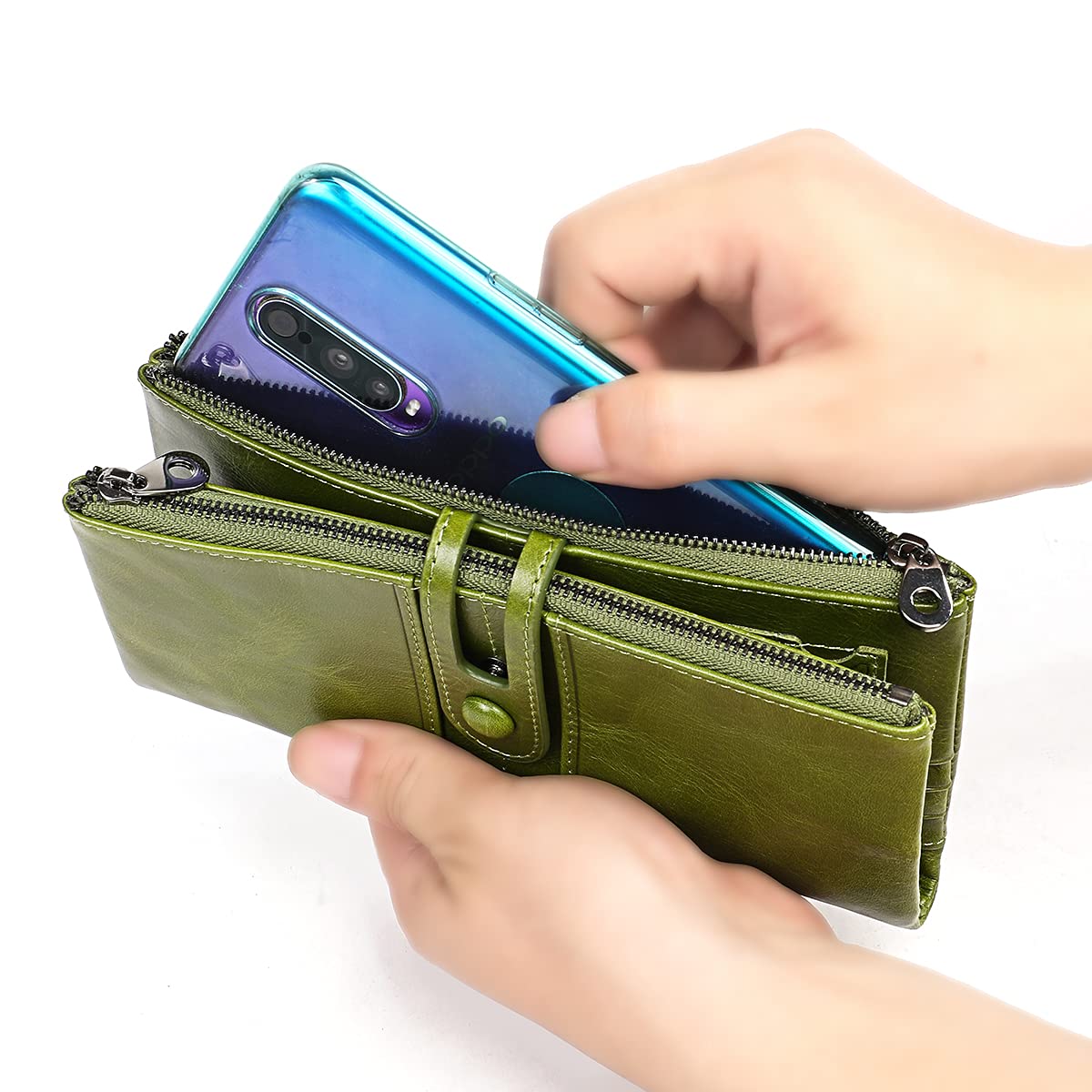 Genuine Leather Wallet for Women - Slim RFID Blocking Card Holder with Zipper Coin Pocket & Checkbook Organizer | Perfect for Everyday Use, Travel, and Gift Giving