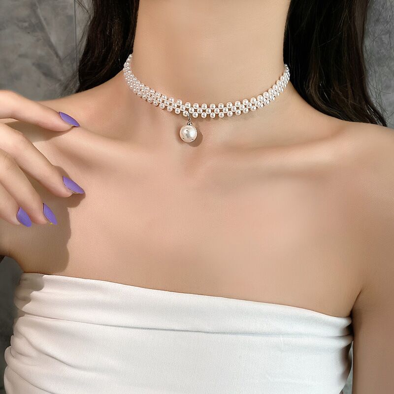 Elegant Pearl Drop Multi Strand Choker Necklace for Women | HN1362 | Perfect for Weddings, Parties & Special Occasions