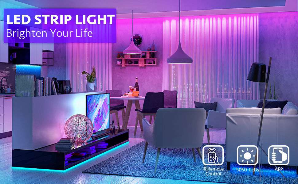 12M 5050 LED Strip Lights with Remote Control - Smart RGB Rope Lights for Bedroom, Home Decor, and Party Lighting | App-Controlled Mood Lighting for Wall, Ceiling, and Furniture Accents