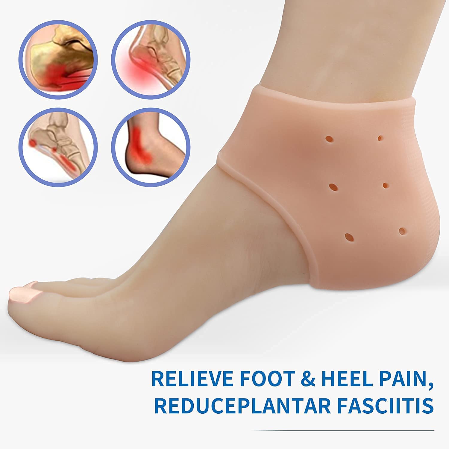 **Premium Silicone Heel Pads for Pain Relief - Anti-Crack Heel Cushions for Women & Men - Comfortable Foot Support for Walking, Running & Daily Wear**