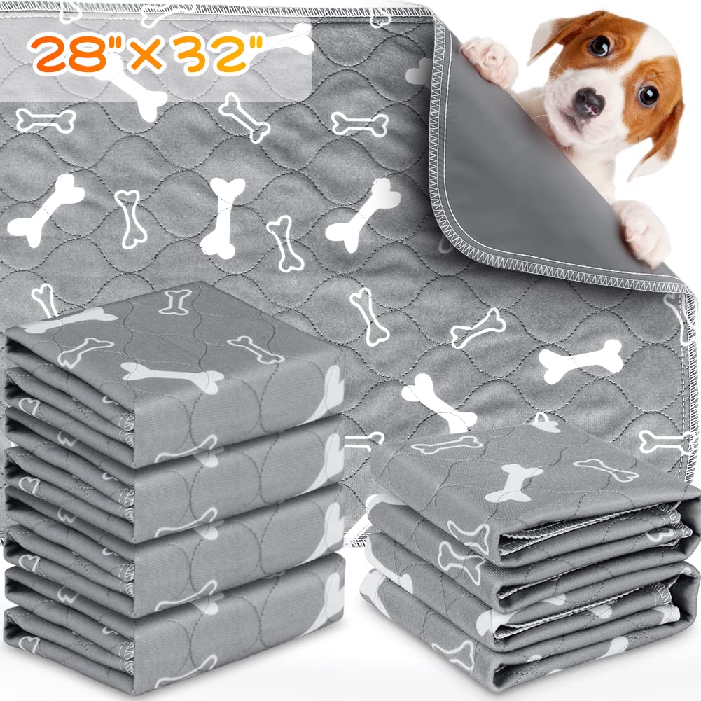 6 Pack Washable & Reusable Dog Pee Pads - 32x28 Inch Non-Slip Puppy Training Pads with Super Absorbent Core | Ideal for Potty Training, Whelping, Playpen & Indoor/Outdoor Use