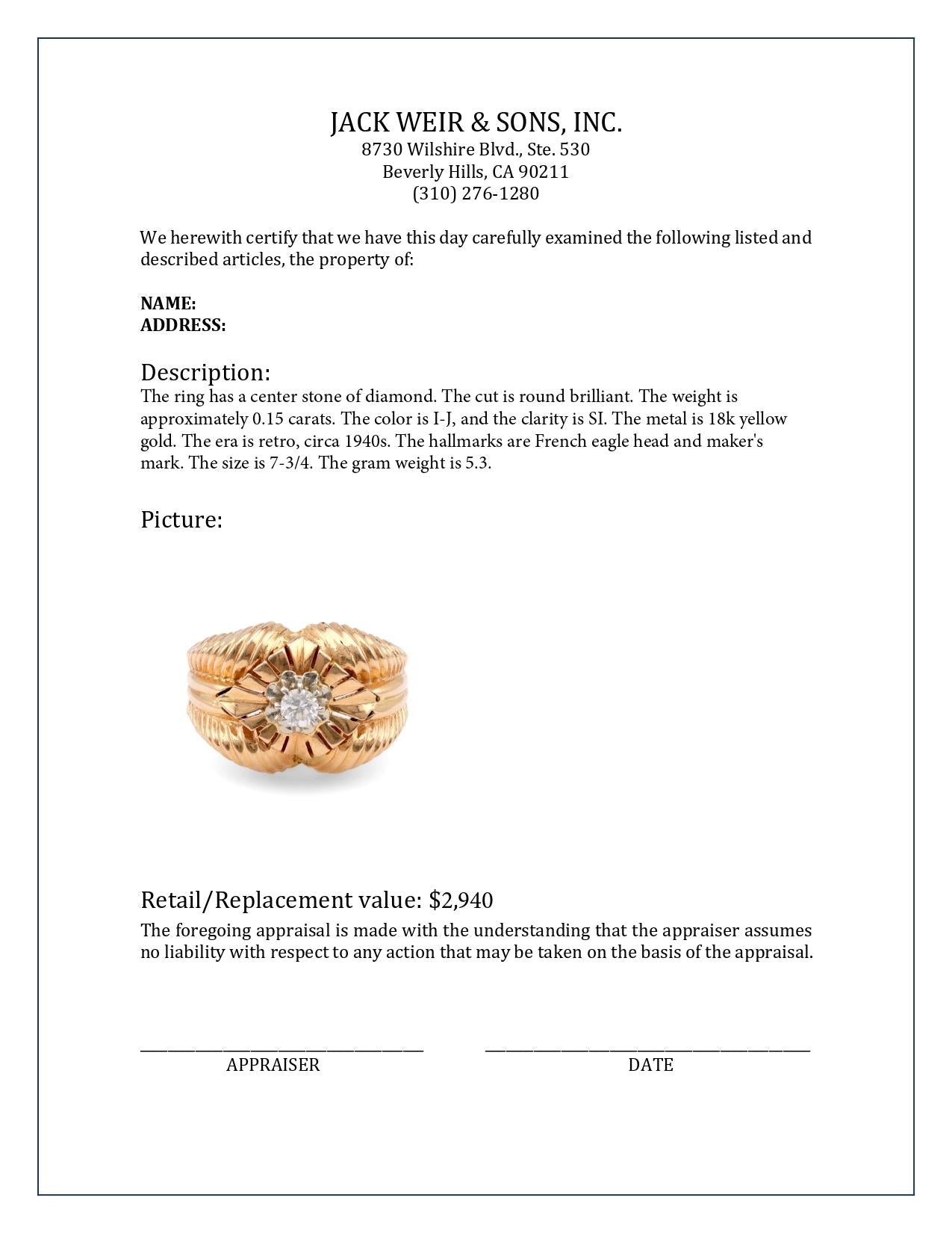 Vintage French Retro Diamond Cocktail Ring - 14K Yellow Gold Women's Jewelry for Parties, Weddings & Special Occasions