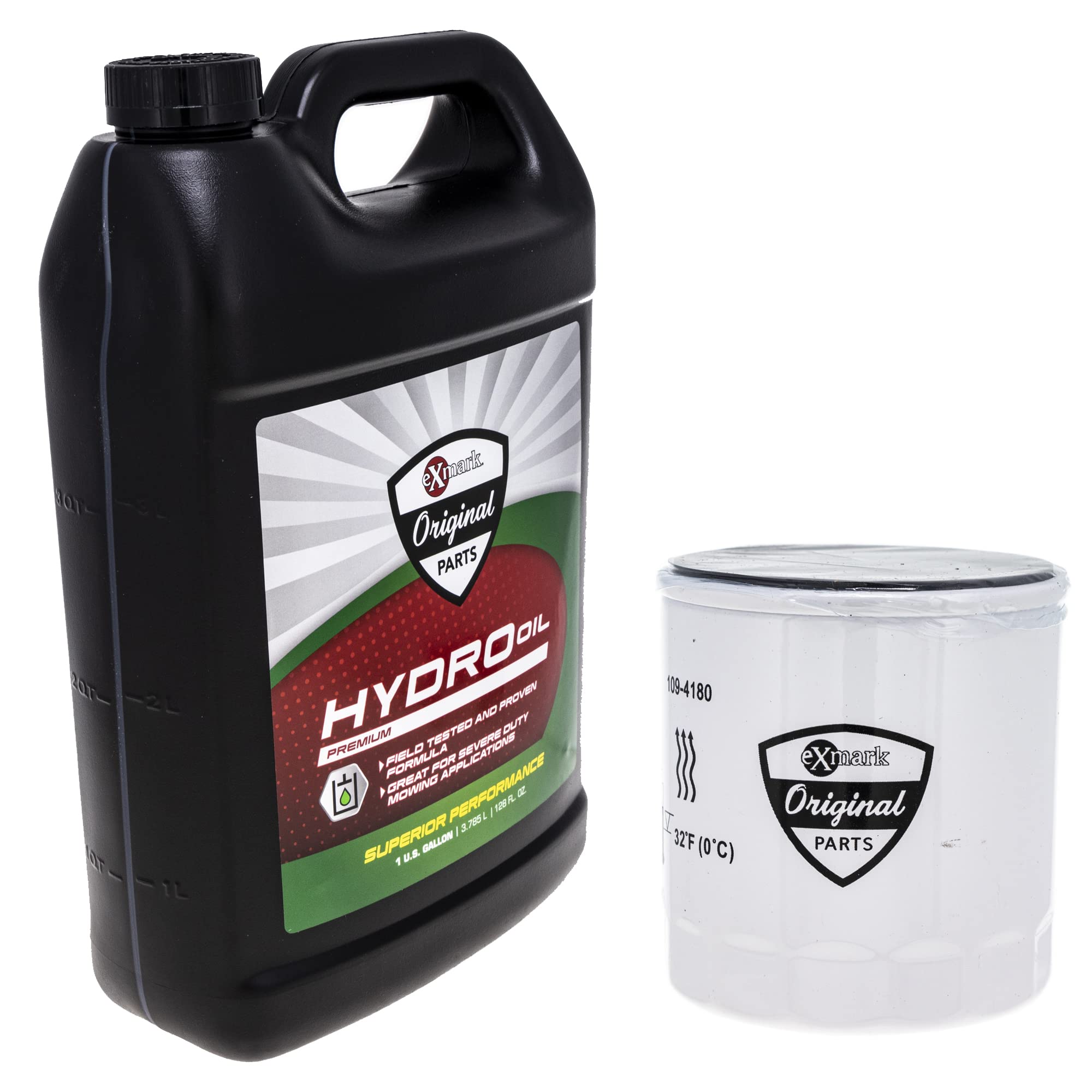 Exmark Hydraulic Oil 1 Gallon with 25 Micron Bi-Directional Filter Kit - Compatible with Lazer Z AS, E, S, X, Z Series (116-1218, 109-4180) - Ideal for Lawn Mower Hydraulic System Maintenance & Tractor Fluid Replacement
