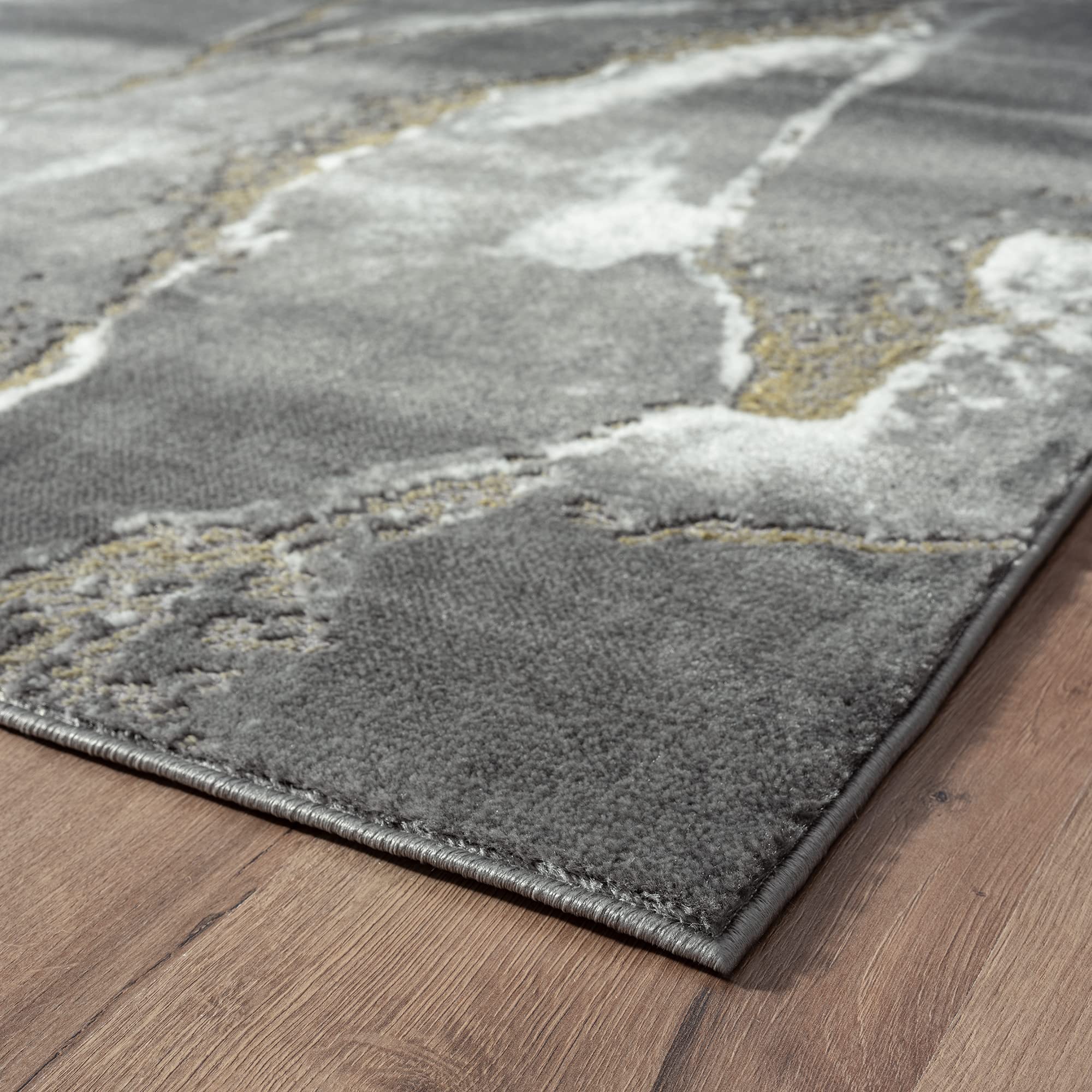 Abani Modern Black & Gold Marble Print Area Rug 8x10 Non-Shedding Contemporary Rug for Dining Room - Perfect for Living Room, Bedroom & Office Decor