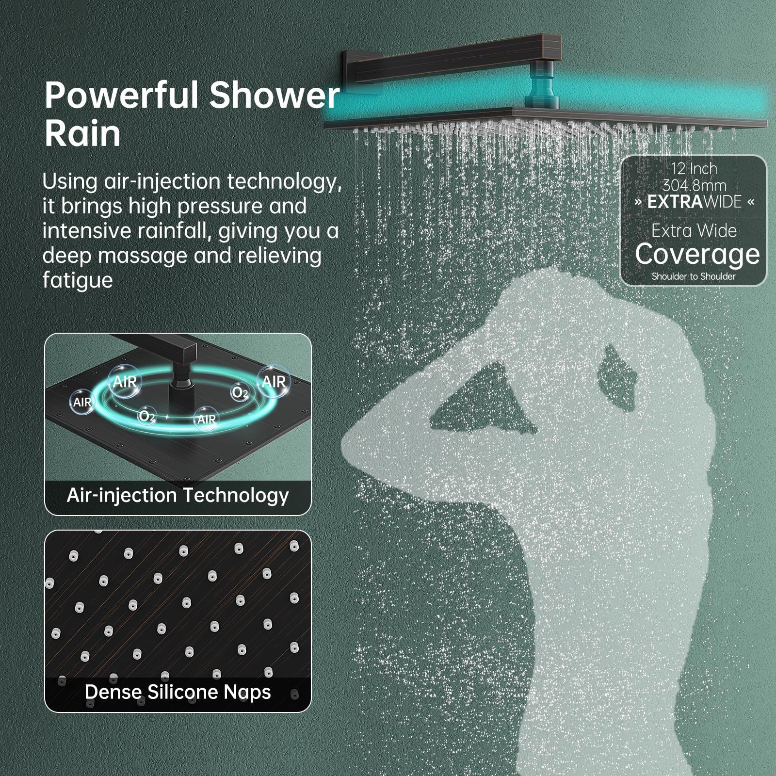 Hoimpro 12 Inch Bronze Rain Shower Head with Handheld Shower Combo - Wall Mounted Rainfall Shower System Set (Oil Rubbed Bronze Finish) for Bathroom Remodel & Spa-Like Shower Experience