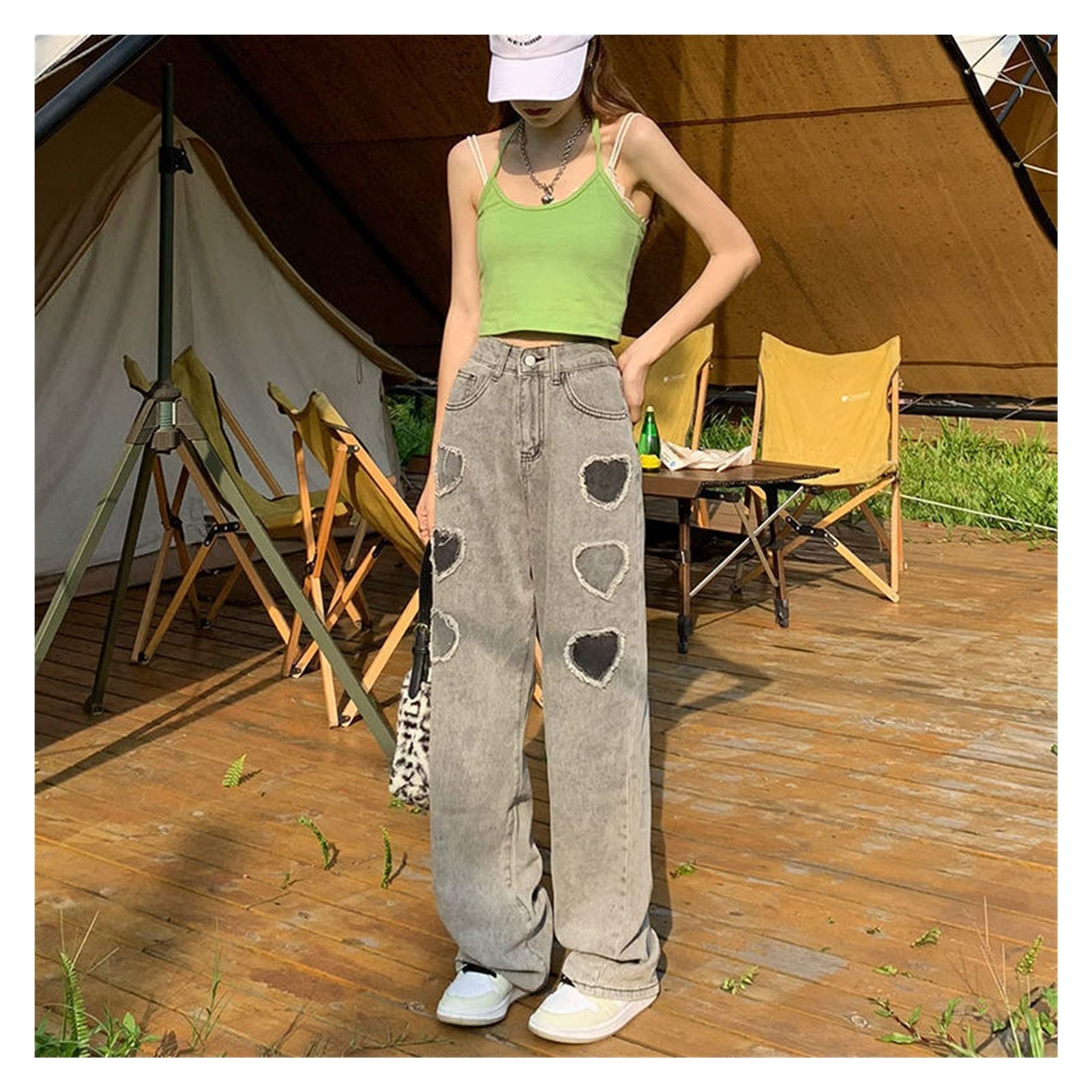 Korean High Waist Wide Leg Jeans for Women - Grey Denim Pants for Casual Wear