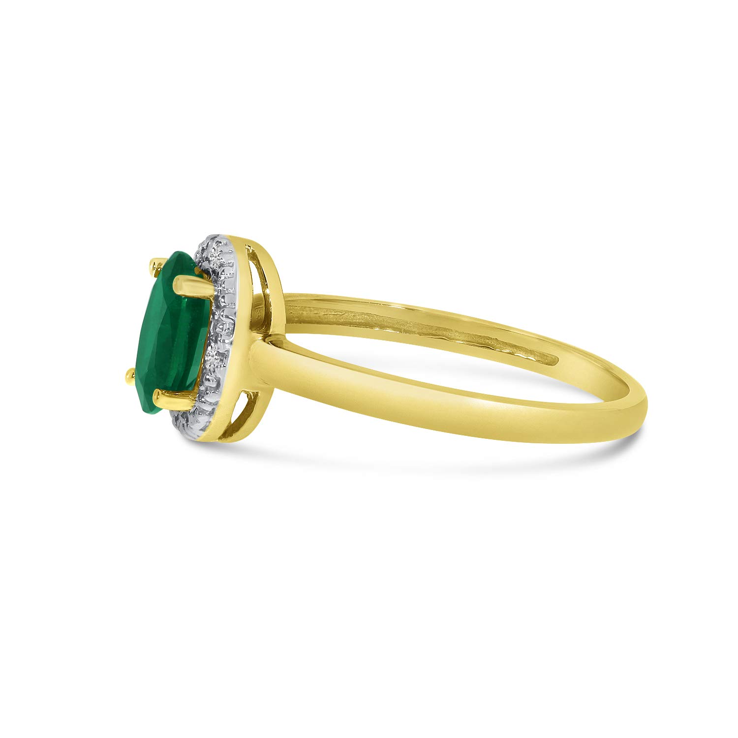 10K Yellow Gold Oval Emerald and Diamond Ring for Women - Elegant Vintage Style Jewelry for Engagement, Wedding, Anniversary & Special Occasions