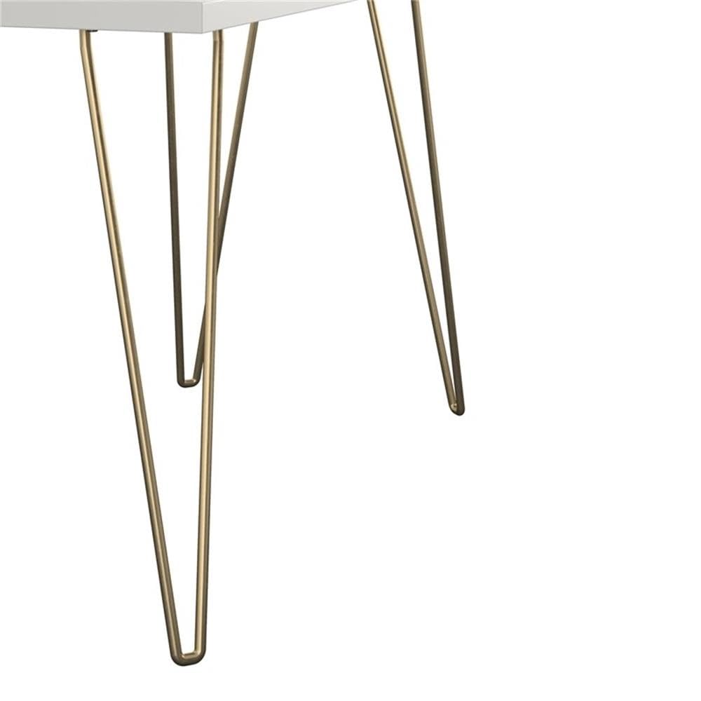 Vintage Mid-Century Modern White and Gold Wooden Computer Desk - Pemberly Row Retro Home Office Desk for Study, Work, and Gaming