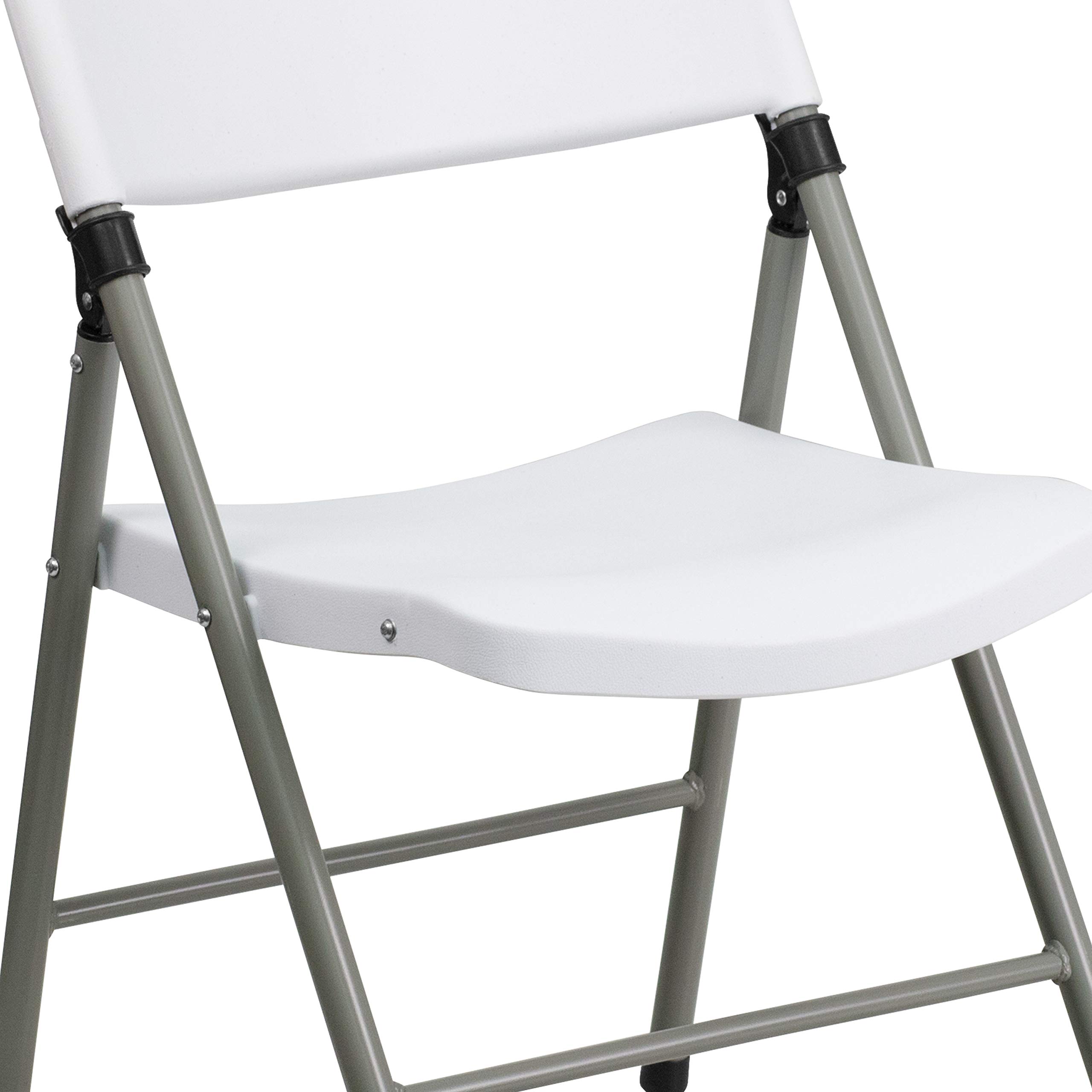 6 Pack Heavy Duty White Plastic Folding Chairs with Gray Frame - 330 lb Capacity - Event, Wedding, Party & Outdoor Chairs for Indoor/Outdoor Use