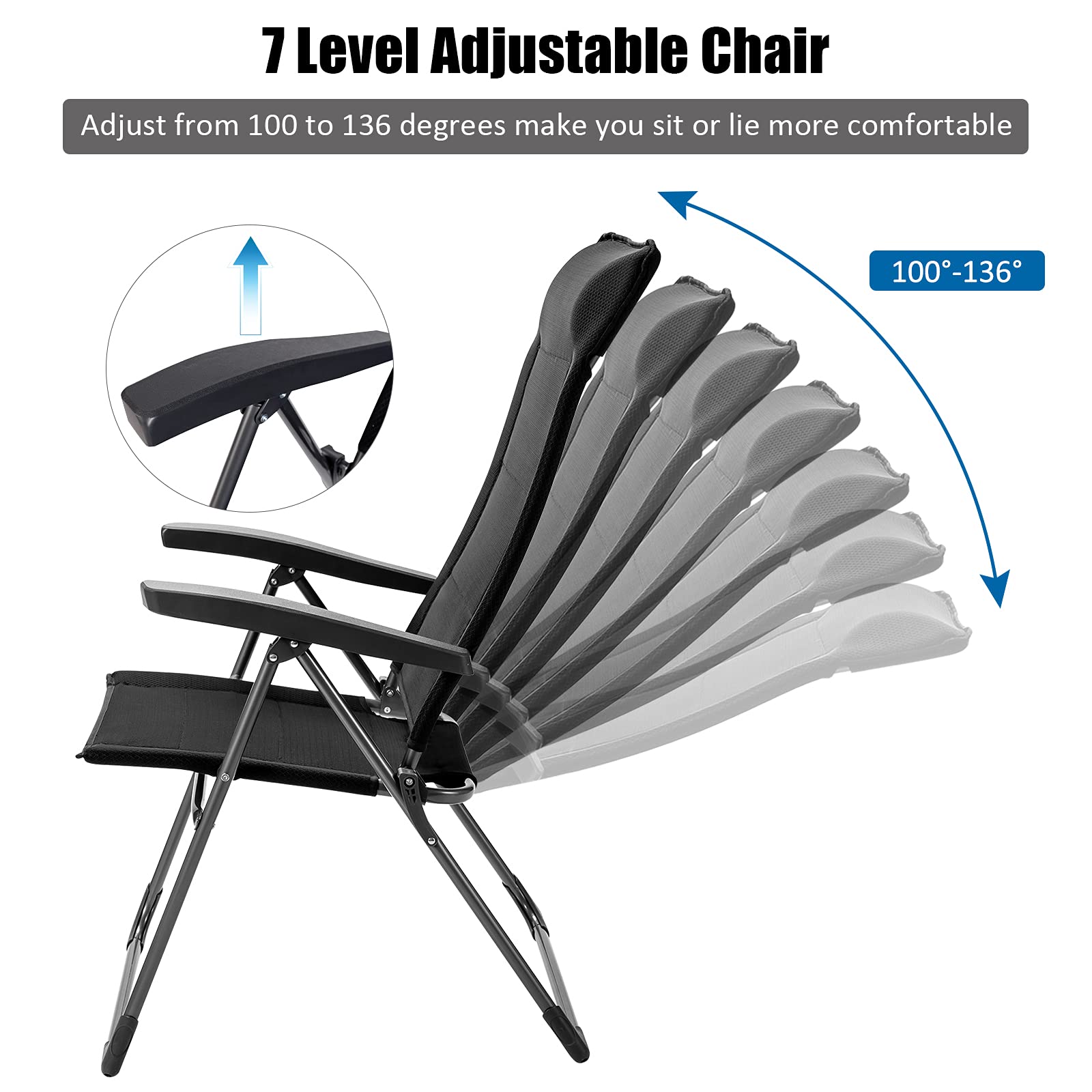 Tangkula 2-Piece Folding Patio Dining Chairs Set - Adjustable Backrest, Portable Outdoor Camping Chairs with Armrests & Headrest - Perfect for Yard, Poolside, Balcony, Beach and Picnic Use