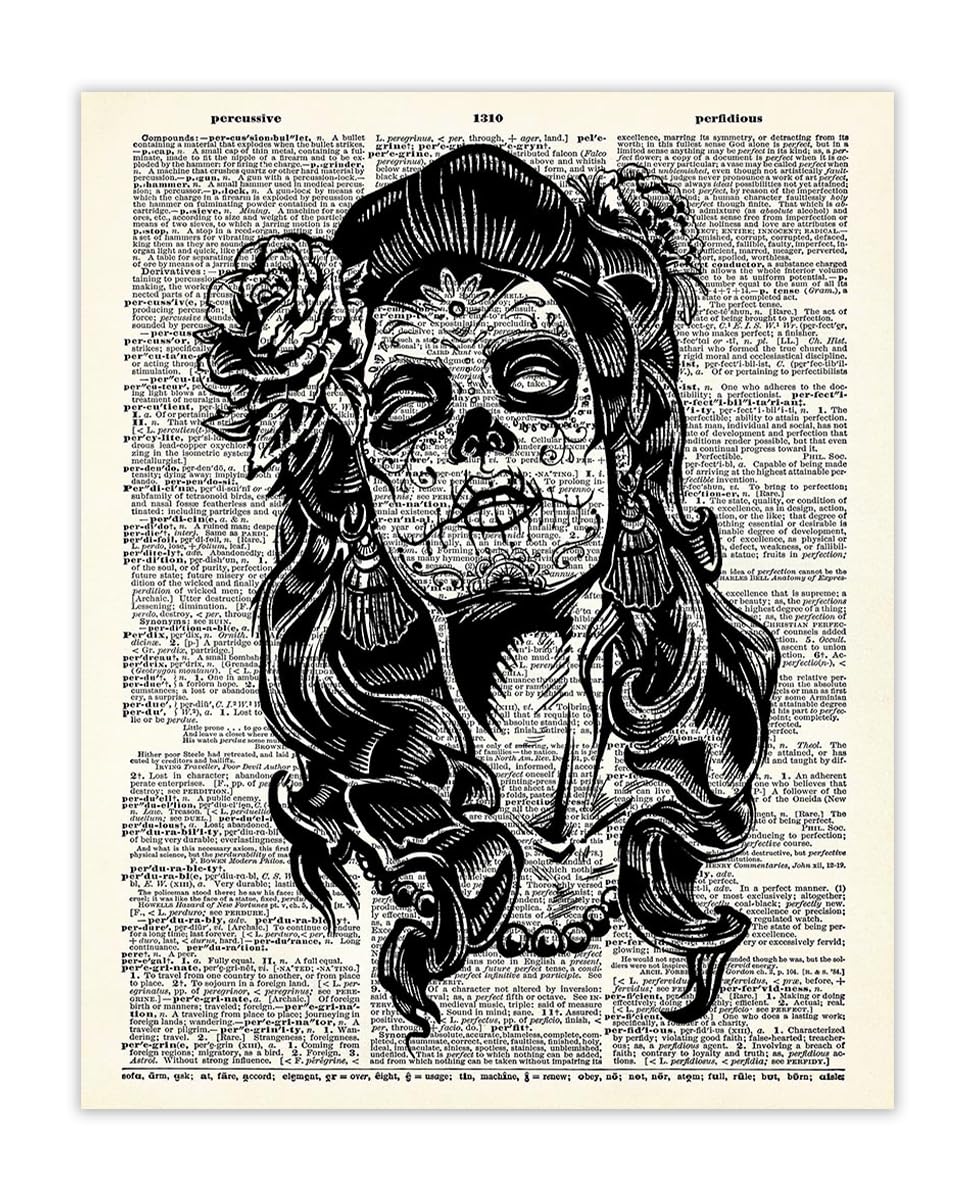 Vintage Sugar Skull Halloween Wall Art - 8x10 Unframed Decor for Goth & Wiccan Homes