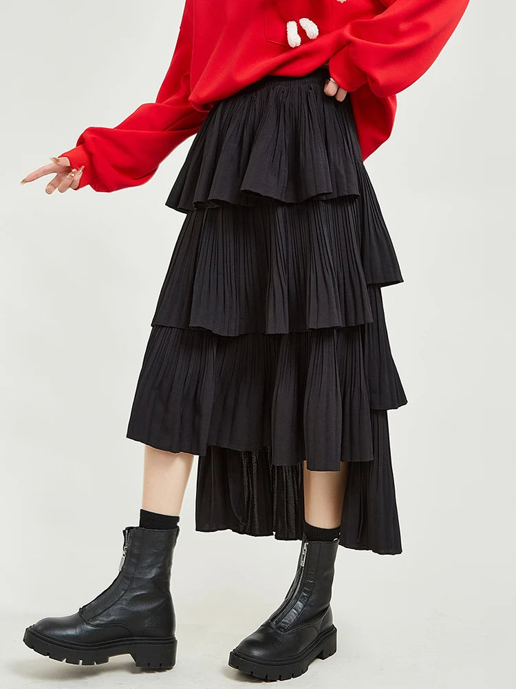 Asymmetrical Minimalist Skirts for Women - High Waist Ruffled Hem Irregular Design Fashion Skirt | Perfect for Casual Outings, Date Nights & Office Wear