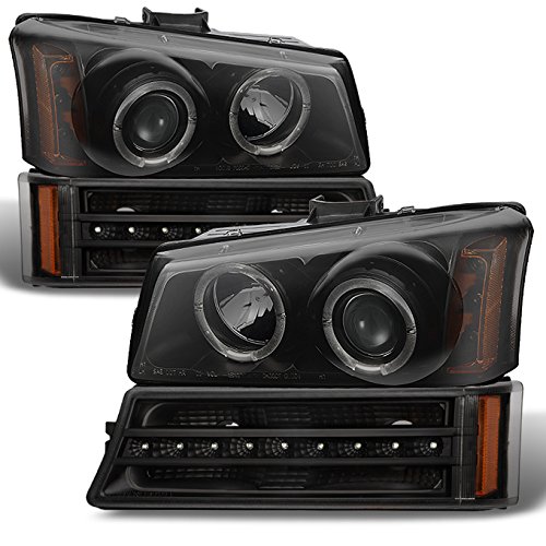 AKKON Black Smoked LED Halo Headlights with DRL & Turn Signal Lights - Compatible with 2003-2006 Chevy Silverado 1500/2500/3500 - Easy Installation, Weatherproof Design - Perfect for Night Driving & Off-Road Adventures