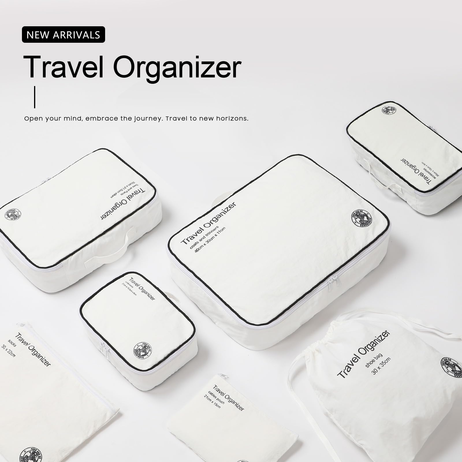 7-Piece Lightweight Packing Cubes Set - Durable & Foldable Luggage Organizer Bags for Travel Accessories (White) | Perfect for Business Trips, Vacations & Weekend Getaways