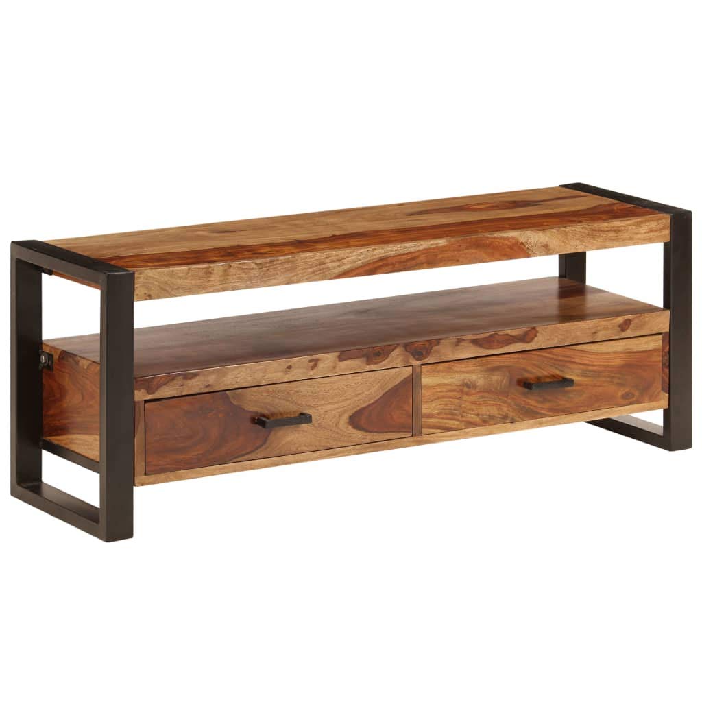 Modern Sheesham Wood TV Stand with Open Shelves - 47.2