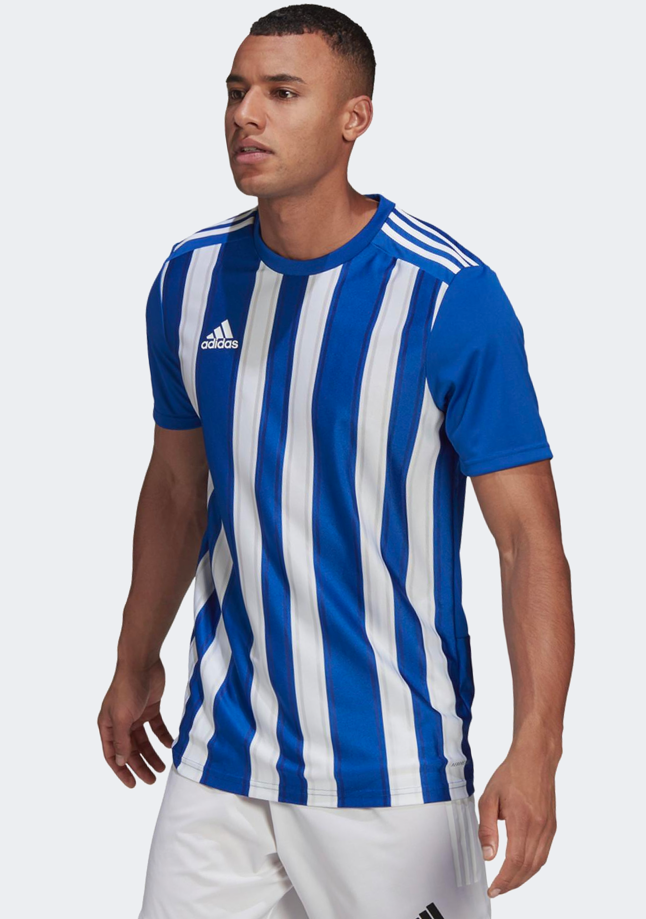 Adidas Men's Striped 21 Soccer Jersey - Blue & White - Lightweight Breathable Performance Shirt for Training & Match Play
