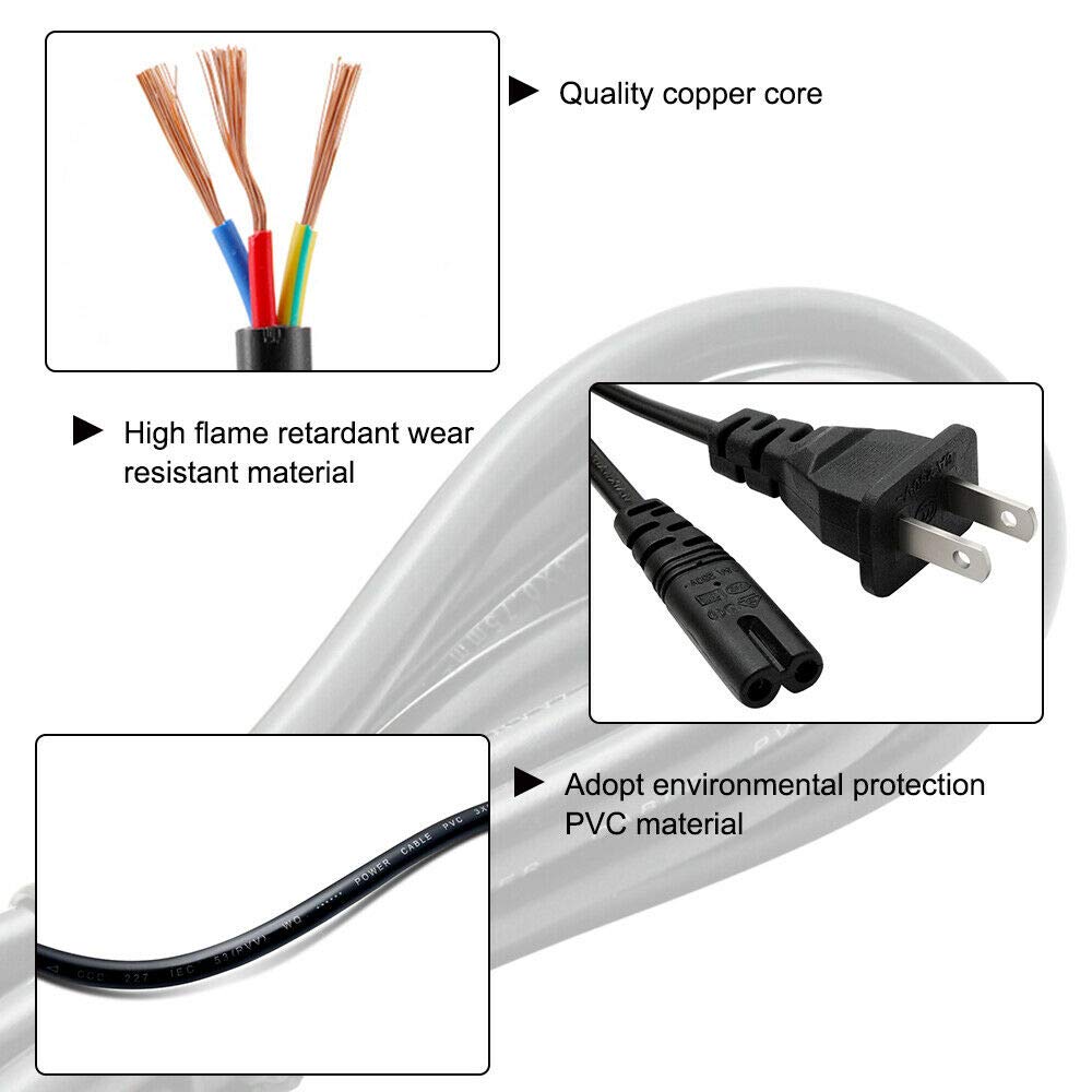 HP OfficeJet 200 250 Printer Replacement 2-Prong AC Power Cord Cable | Compatible with All-in-One Portable Printers | Perfect for Home Office, Business Travel & On-the-Go Printing