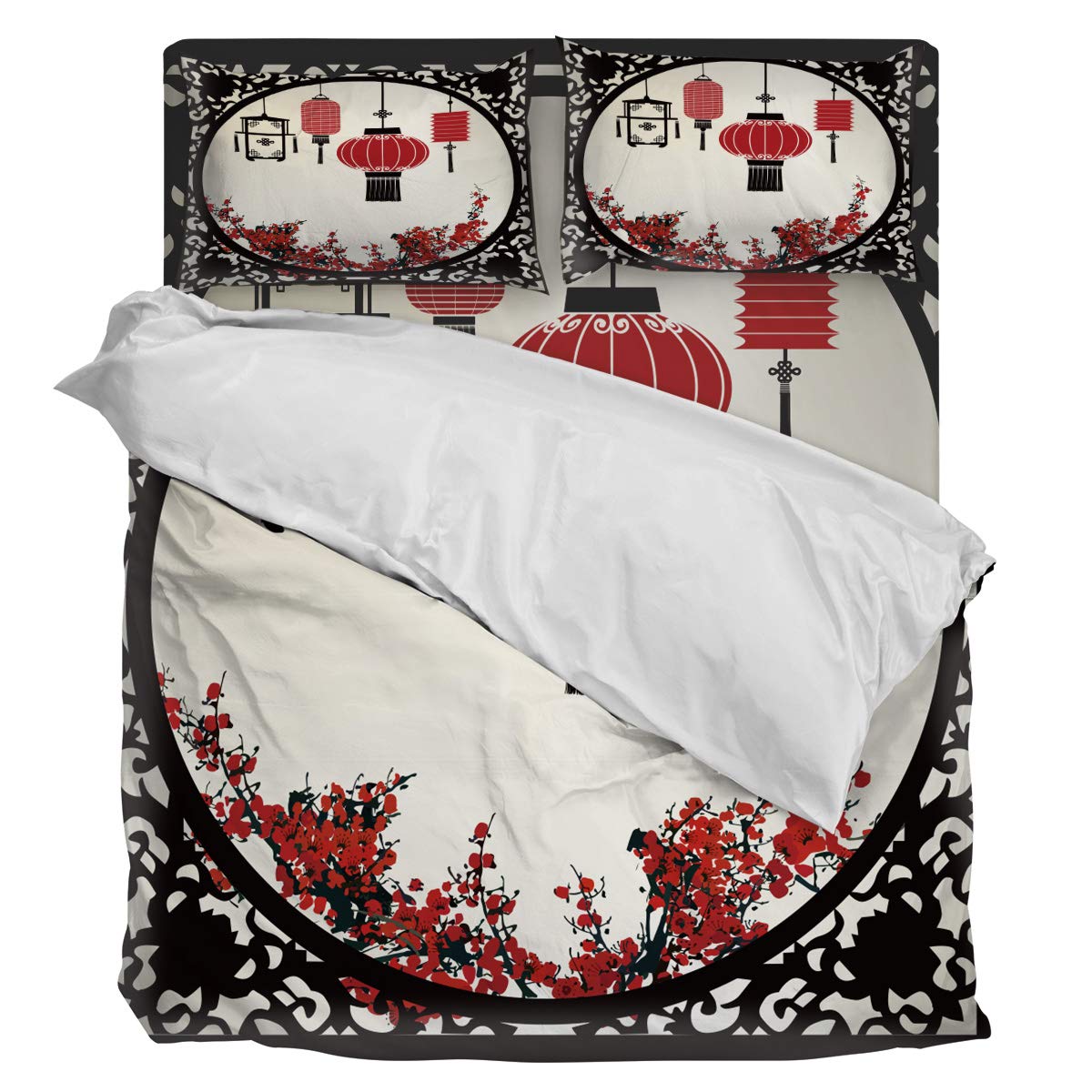 Premium 4-Piece Full Size Sunflower Duvet Cover Set - Soft Luxury Bedding with Traditional Chinese Holiday Design (Duvet Cover + Fitted Sheet + 2 Pillowcases) for Cozy Bedroom Decor & Guest Room Styling