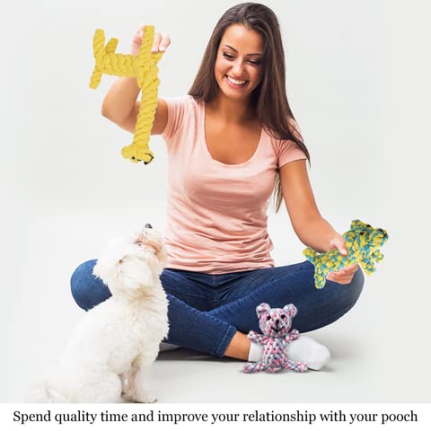 **SunGrow Cotton Rope Chew Toys for Puppies & Ferrets – Durable Teething Teddy Bear, Giraffe & Dog – Handwoven for Small Breeds – Promotes Healthy Teeth & Gums – Multicolor 3-Pack – Perfect for Playtime & Dental Care**