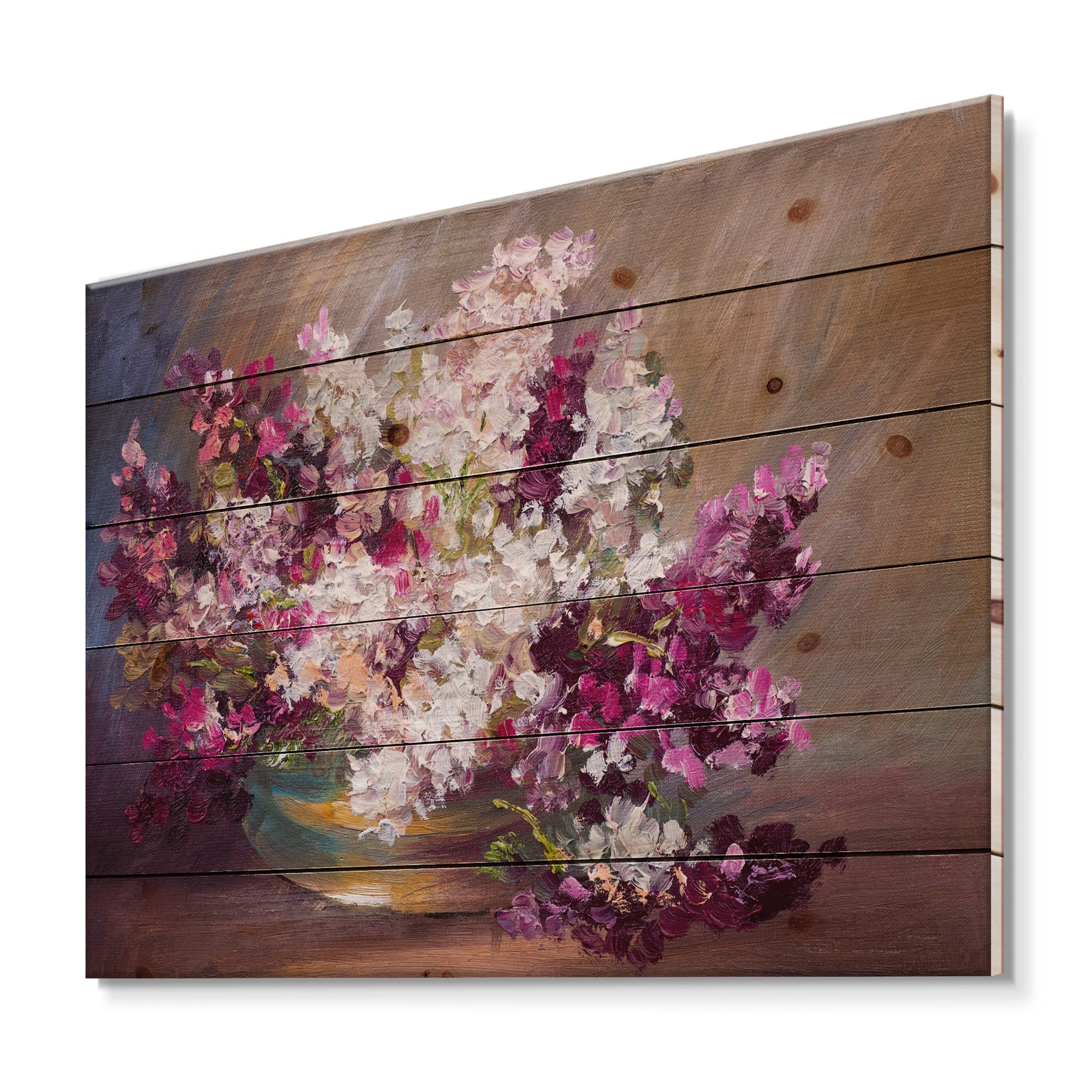 DesignQ Bouquet Of Lilacs Still Life Traditional Wood Wall Decor - Purple Floral Wood Wall Art Panel Printed on Natural Pine - Perfect for Living Room, Bedroom & Office Decor