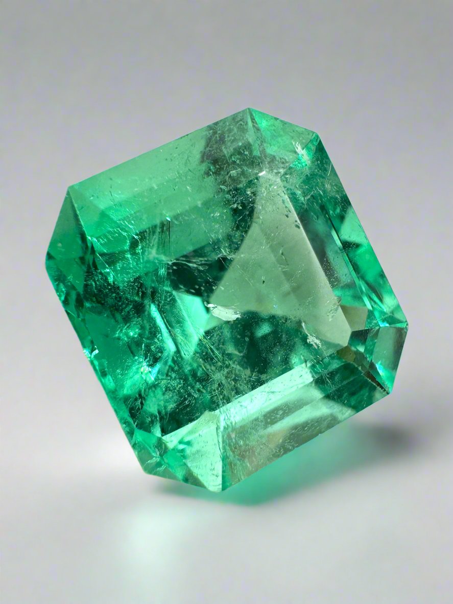 8.01 Carat Natural Colombian Emerald - Loose Asscher Cut Gemstone (12.5x11.5mm) - Vivid Green Color for Jewelry Making & Luxury Gifts