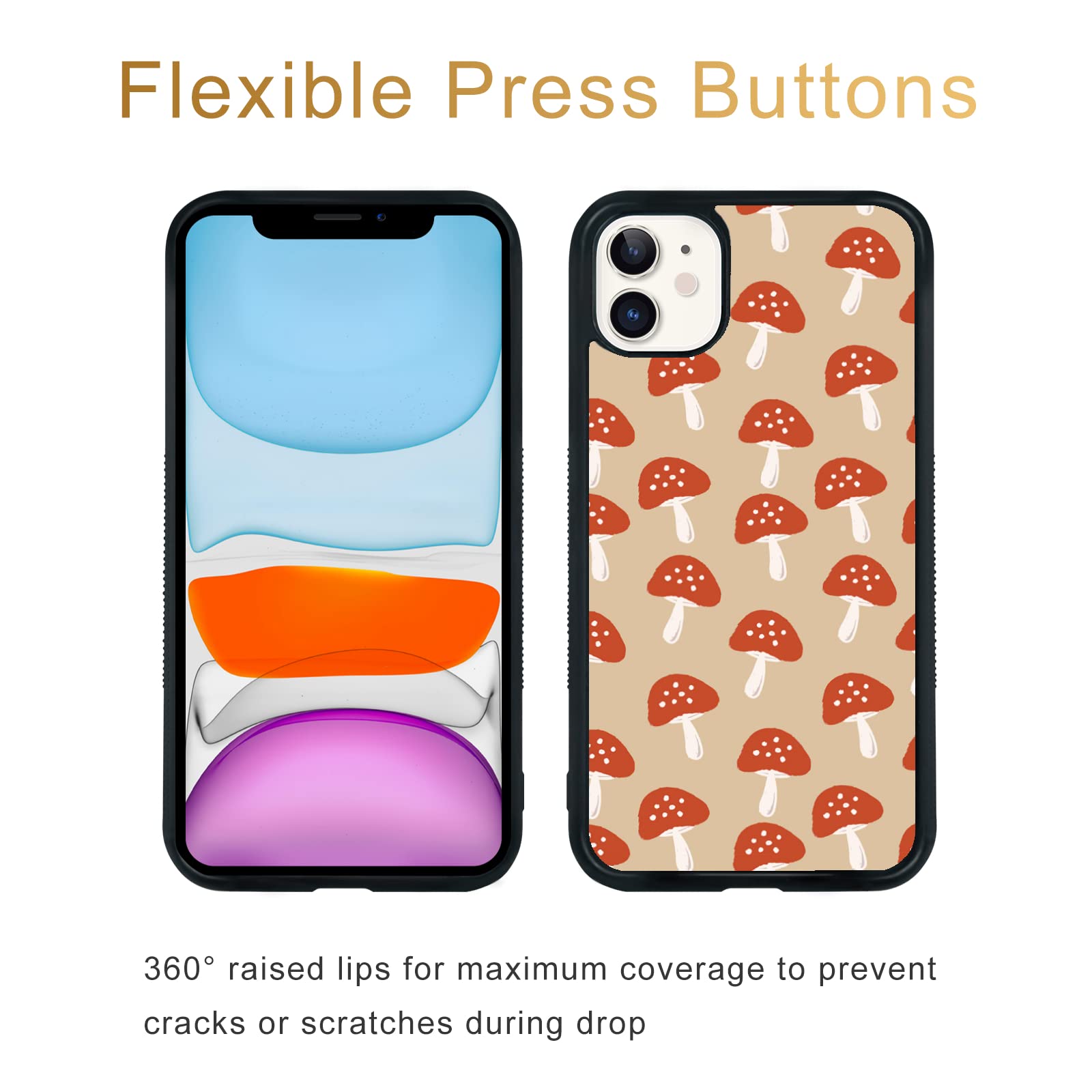 Shockproof Cute Mushroom Phone Case for iPhone 11 - Durable TPU & Aluminum Protective Cover for Men, Women, Boys & Girls | Perfect for Outdoor Activities, Daily Use & Gift Giving
