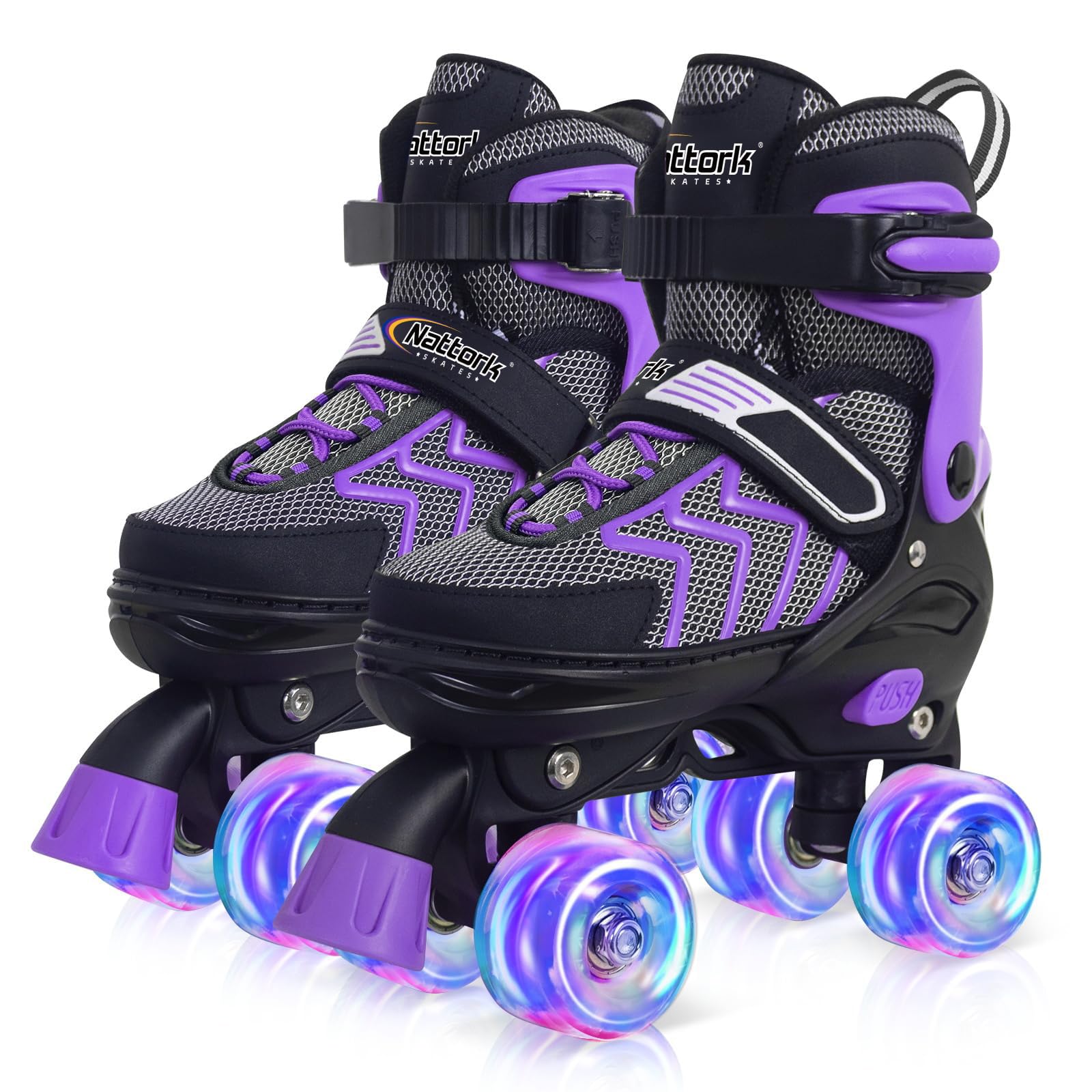 **Nattork Adjustable Kids Roller Skates for Boys & Girls – Light Up Wheels, 4 Sizes, Perfect for Beginners & Teens – Ideal for Outdoor Sports, Birthday Gifts & Toddler Fun**    *(Use for skating rinks, parks, birthday parties, and outdoor family activities!)*