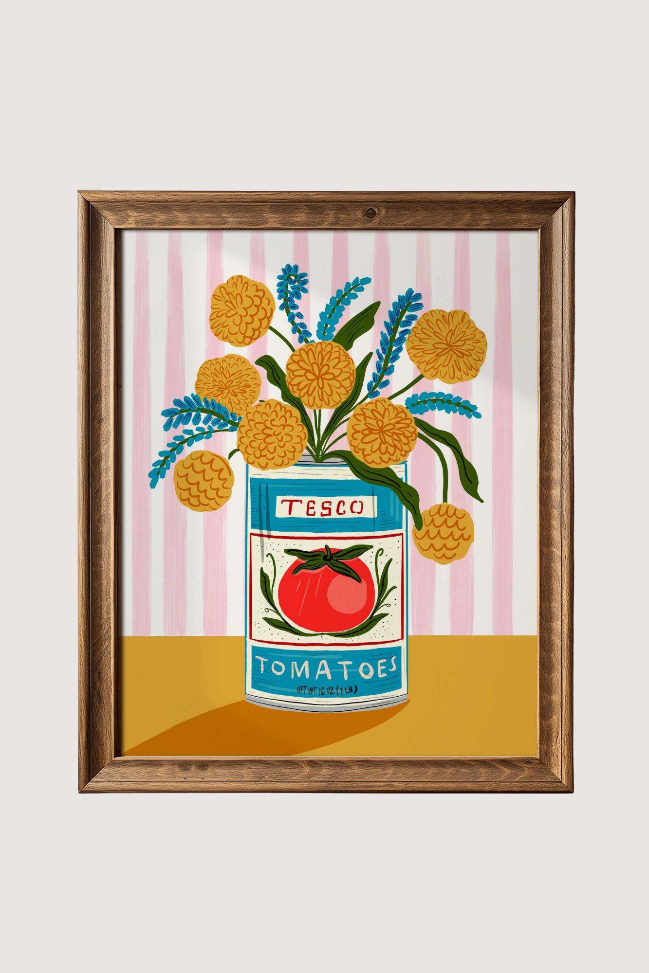 Floral Tomato Can with Stripes Art Print | 8 x 10 Inch Wall Decor | Perfect for Kitchen, Dining Room, or Farmhouse Style Home Decor