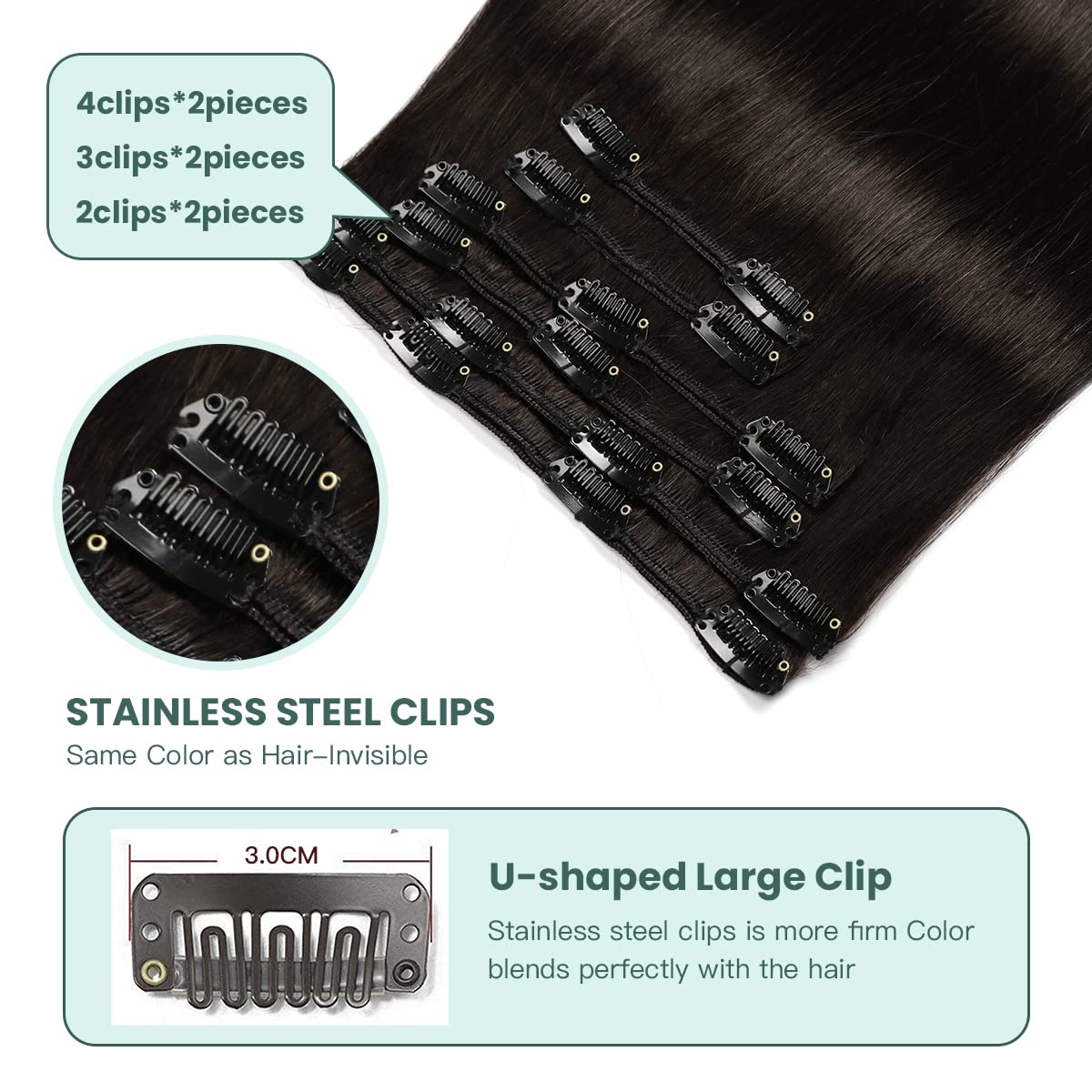 VINBAO Clip in Human Hair Extensions 16 Inch 100g 6pcs - Remy Hair Extensions Thick & Natural (#1B Off Black) for Daily Styling, Parties & Special Occasions