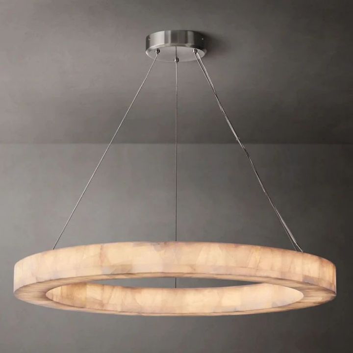 Derive Calcite Round Chandelier - Modern Crystal Ceiling Light Fixture for Dining Room, Living Room & Bedroom Decor