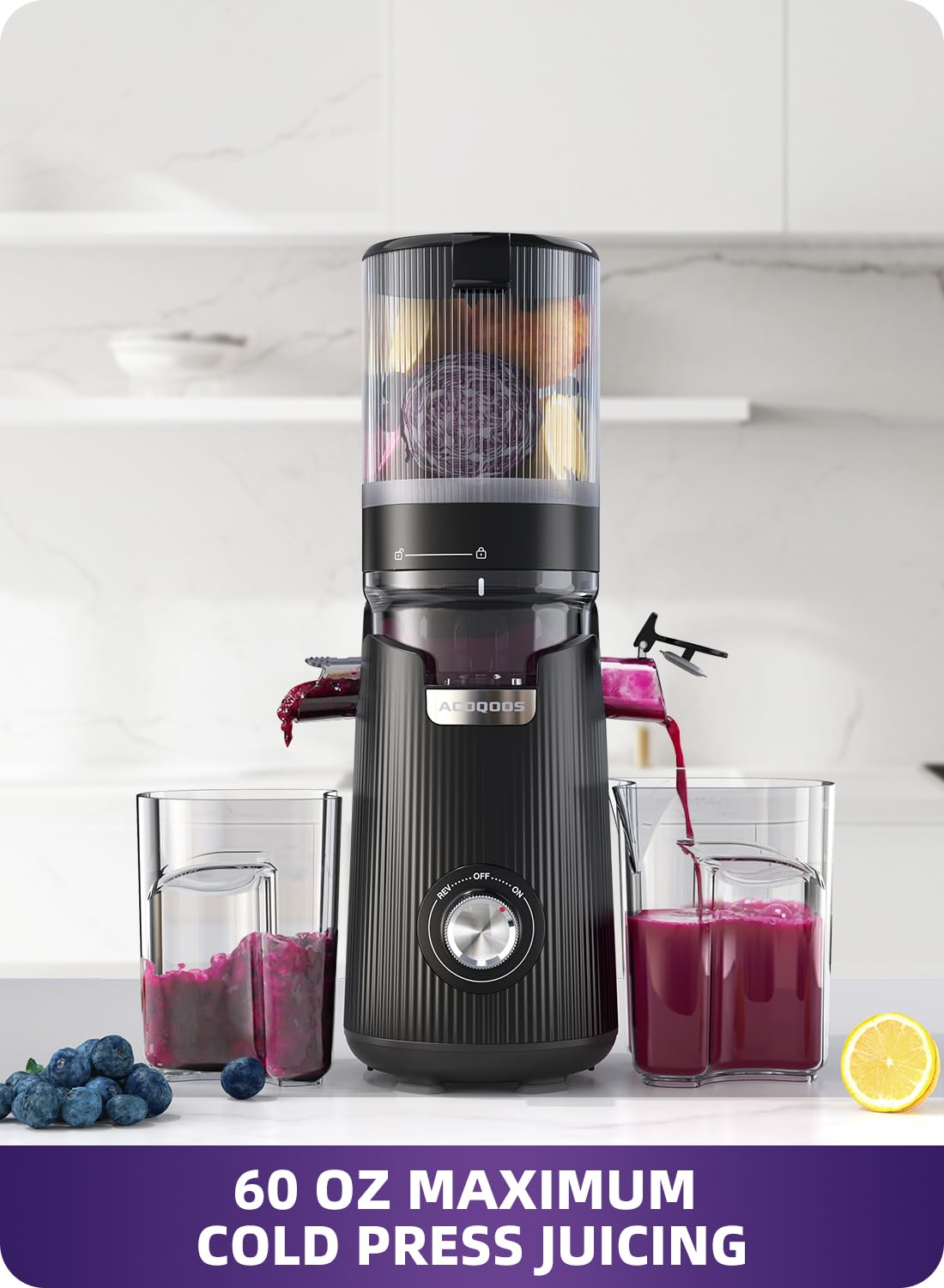 ACOQOOS Slow Masticating Juicer - Cold Press Juicer for Whole Fruits & Vegetables, 5.3