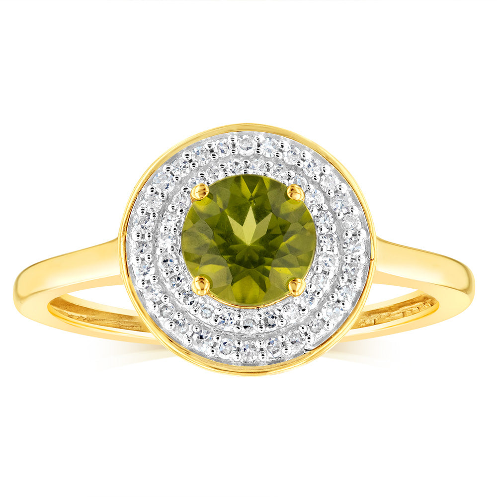0.87 Carat Natural Peridot and Diamond Ring in 9K Yellow Gold - Elegant Birthstone Jewelry for August, Anniversary Gifts & Special Occasions