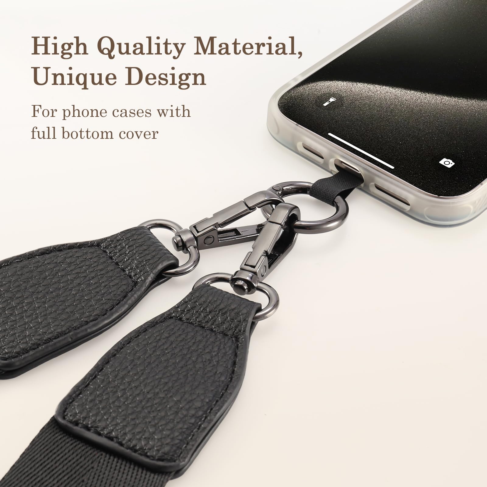 Diaclara Adjustable Crossbody Phone Lanyard with Zipper Pouch & Leather Wallet - Stylish Clip and Go Phone Strap for iPhone, Samsung & All Smartphones (Black) - Perfect for Travel, Shopping & Hands-Free Convenience