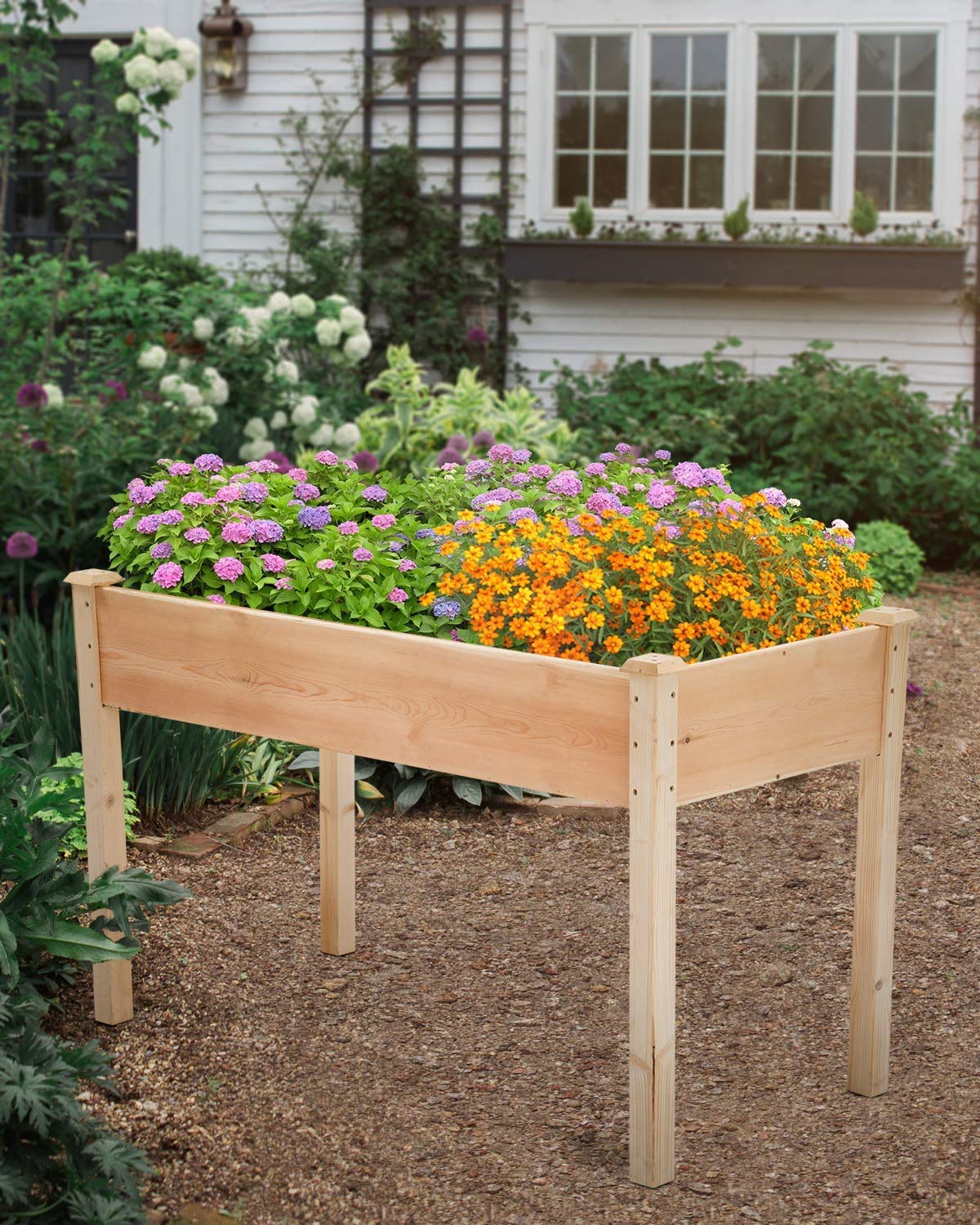 **HGS 49x24x30 Inch Wooden Raised Garden Bed Kit - Elevated Planter Box for Outdoor Gardening, Patio, Yard - Natural Wood - Perfect for Vegetables, Flowers & Herbs**