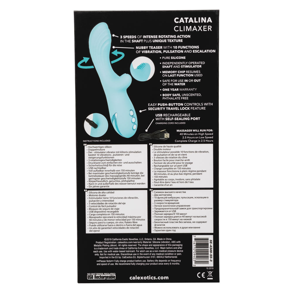 California Dreaming Catalina Climaxer Rotating Rabbit Vibrator - Powerful Dual Stimulation for Women - Perfect for Solo Play & Couples Intimacy