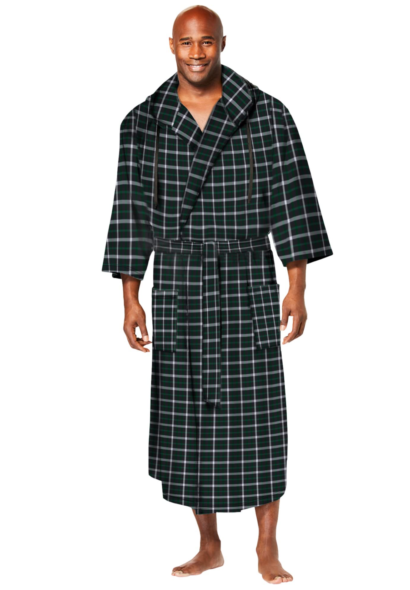 KingSize Men's Big & Tall Hooded Microfleece Maxi Robe with Front Pockets - Ultra Soft Plush Bathrobe for Lounge & Relaxation at Home