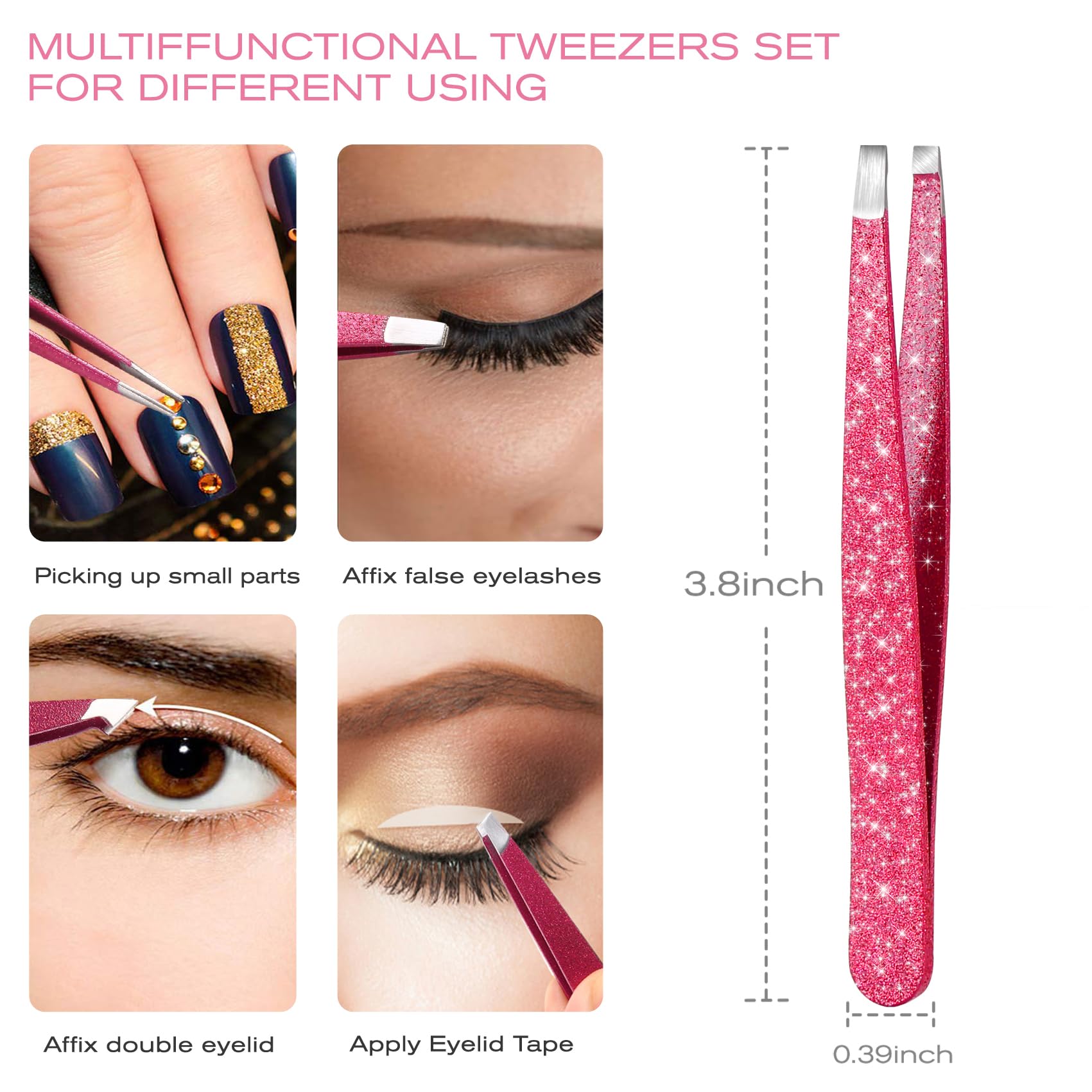 Professional Eyebrow Tweezer Set - 4-Piece Stainless Steel Tweezers for Eyebrows, Ingrown Hair & Facial Hair Removal - Precision Tools for Men & Women (Rose Red) - Perfect for Home Grooming, Salon Use & Lash Extensions
