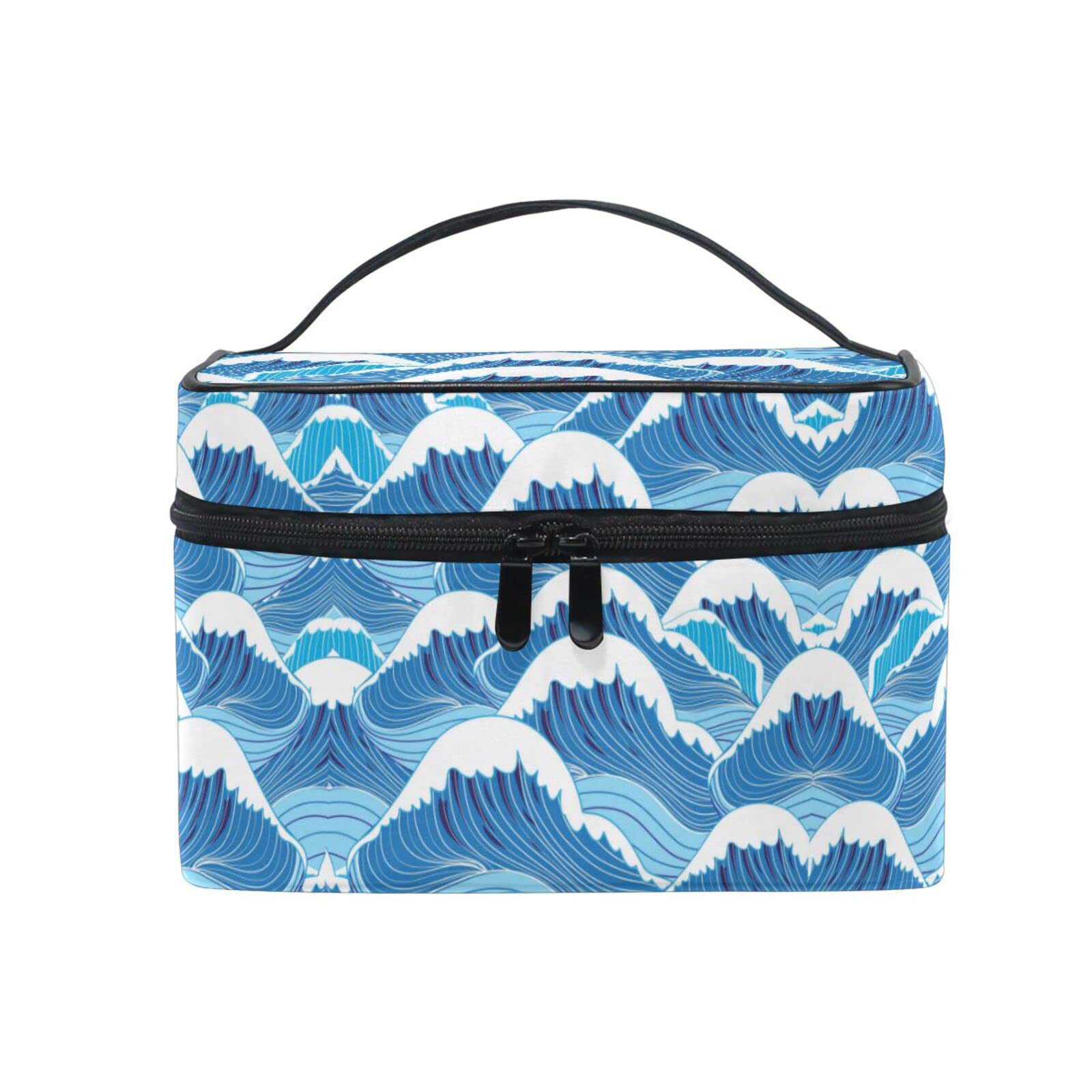 **Blue Sea Cartoon Waterproof Cosmetic Bag - Cute Zippered Makeup Pouch & Toiletry Organizer for Women & Girls - Perfect for Travel, Gym, and Daily Essentials Storage**