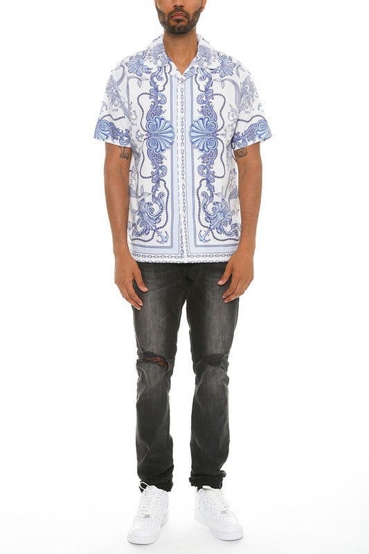 Weiv Men's Casual Short Sleeve Collared Button Down Shirt with Stylish Print - Perfect for Summer Outfits, Office Wear & Casual Dates