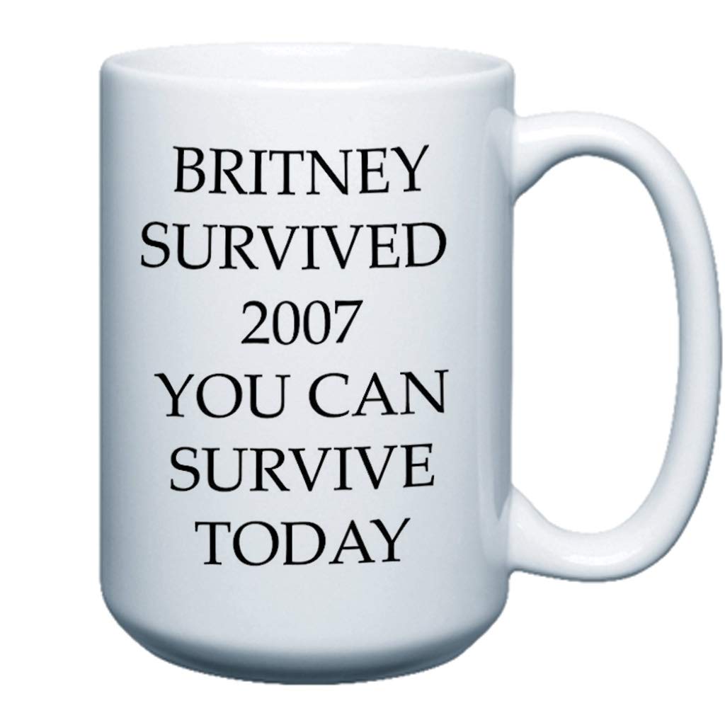 VictoryStore Funny Coffee Mug - 15oz Britney 2007 Survive the Day Ceramic Cup | Perfect for Office Humor, Gifts & Morning Coffee Lovers