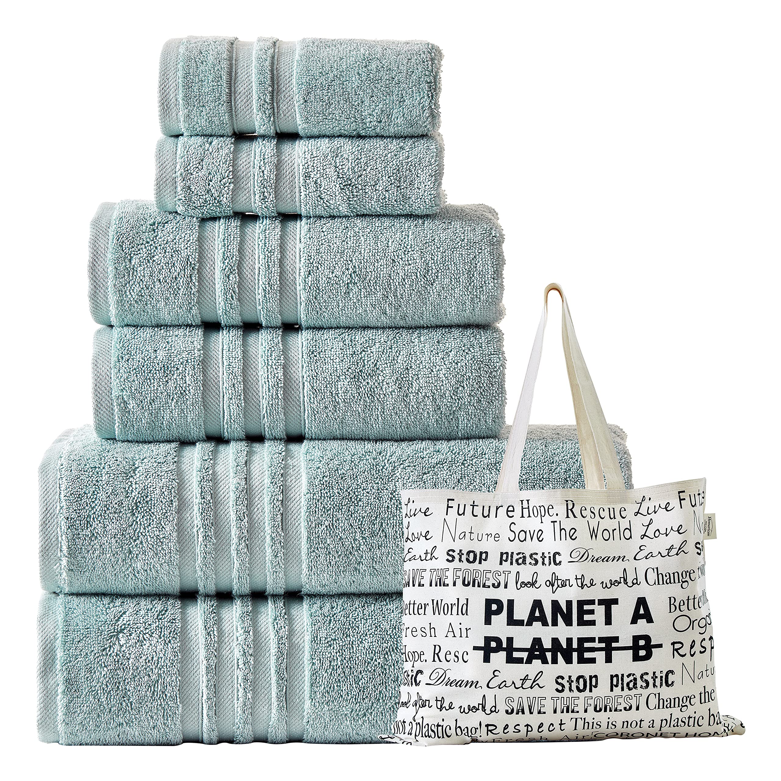 Premium 6-Piece Turkish Cotton Bath Towel Set - Ultra Soft, Absorbent & Fluffy (2 Bath Towels, 2 Hand Towels, 2 Washcloths) for Spa, Hotel & Luxury Home Bathroom - Aqua Blue