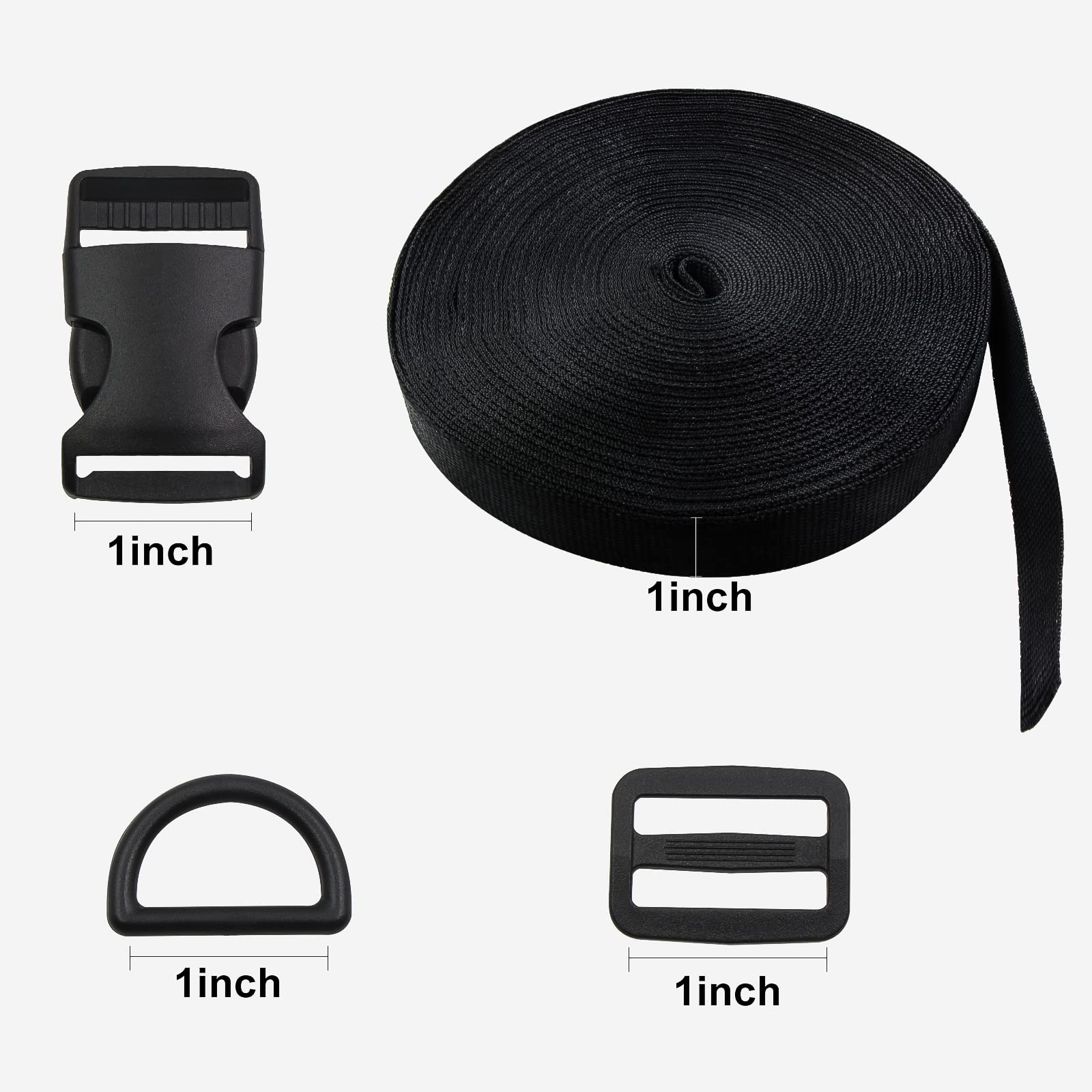 1 Inch Heavy Duty Nylon Webbing Strap with Quick Release Buckle - 10 Yards Black Adjustable Backpack Straps for DIY Luggage, Pet Collars, Dog Leashes, Tactical Gear & Outdoor Equipment - Durable Buckle Straps for Crafting, Repair & Replacement