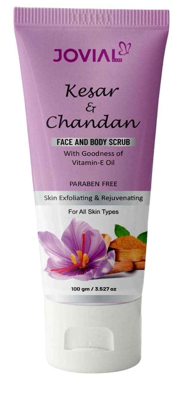 JOVIAL CARE Kesar & Chandan (Saffron & Sandalwood) Face & Body Scrub - Deep Cleansing, Blackhead Removal, Exfoliating Scrub for Glowing Skin (100g) | Perfect for Daily Skincare Routine & Spa Treatments