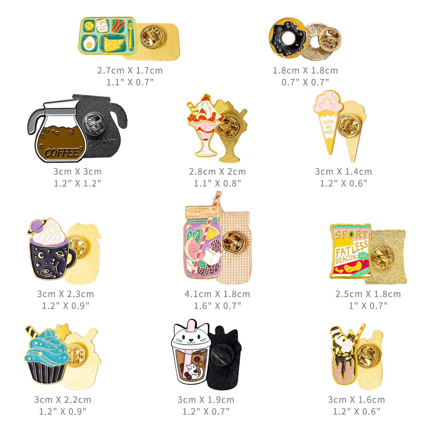 11-Piece Enamel Pin Badge Set - Fashion Brooch Pins for Women & Teens - Metal Lapel Pins for Jackets, Bags, Hats & DIY Crafts (Gourmet Food Theme) - Perfect for Outfits, Backpacks & Gifts