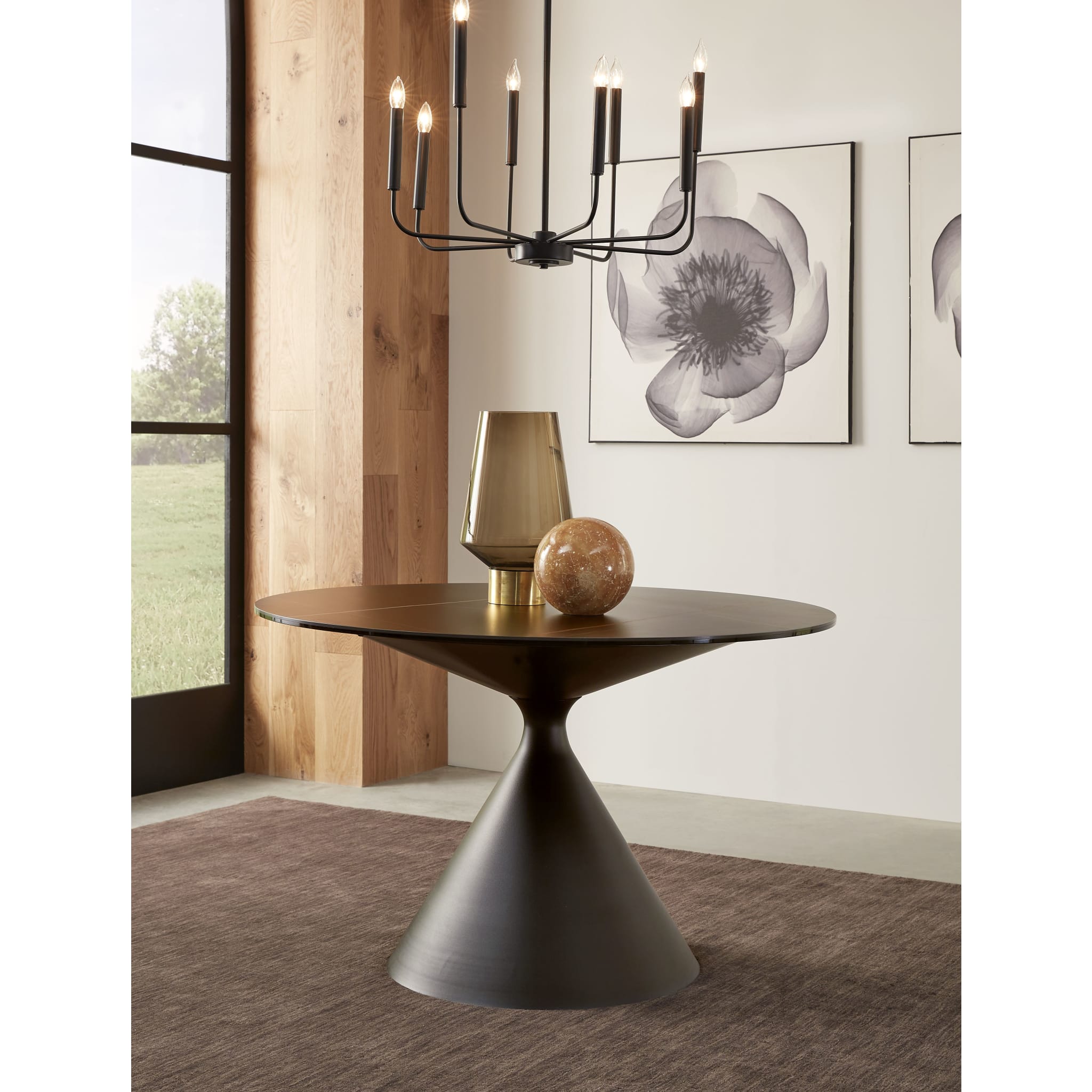 Modern Black Winston Stone Top Round Dining Table with Metal Base - Perfect for Kitchen, Dining Room & Small Spaces