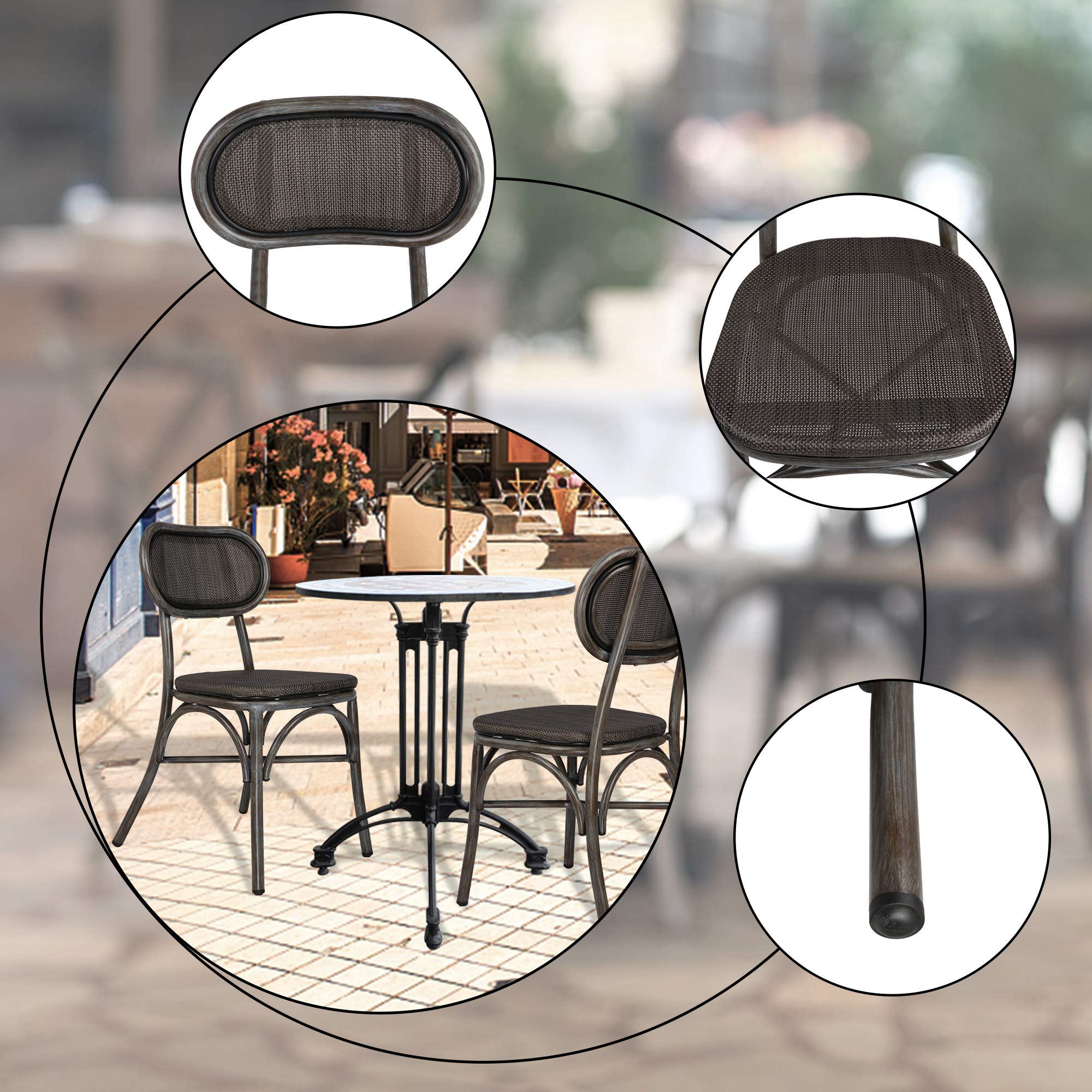 LUCKYERMORE Rattan Dining Chairs Set of 2 - Armless Woven Wicker Chairs with Backrest, Black Aluminum Frame - Perfect for Kitchen, Bistro, Cafe & Outdoor Dining