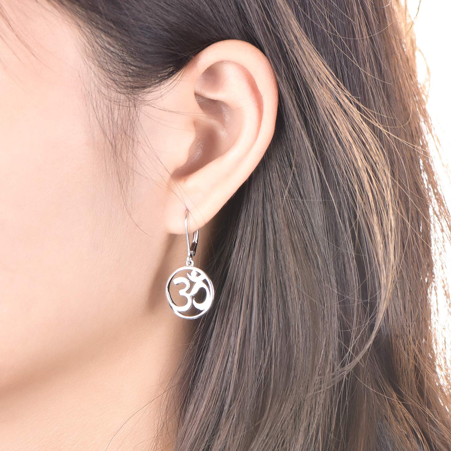 JO WISDOM 925 Sterling Silver OM Earrings - Leverback Drop Dangle Earrings for Women, Yoga & Meditation Jewelry, Spiritual Gift for Her