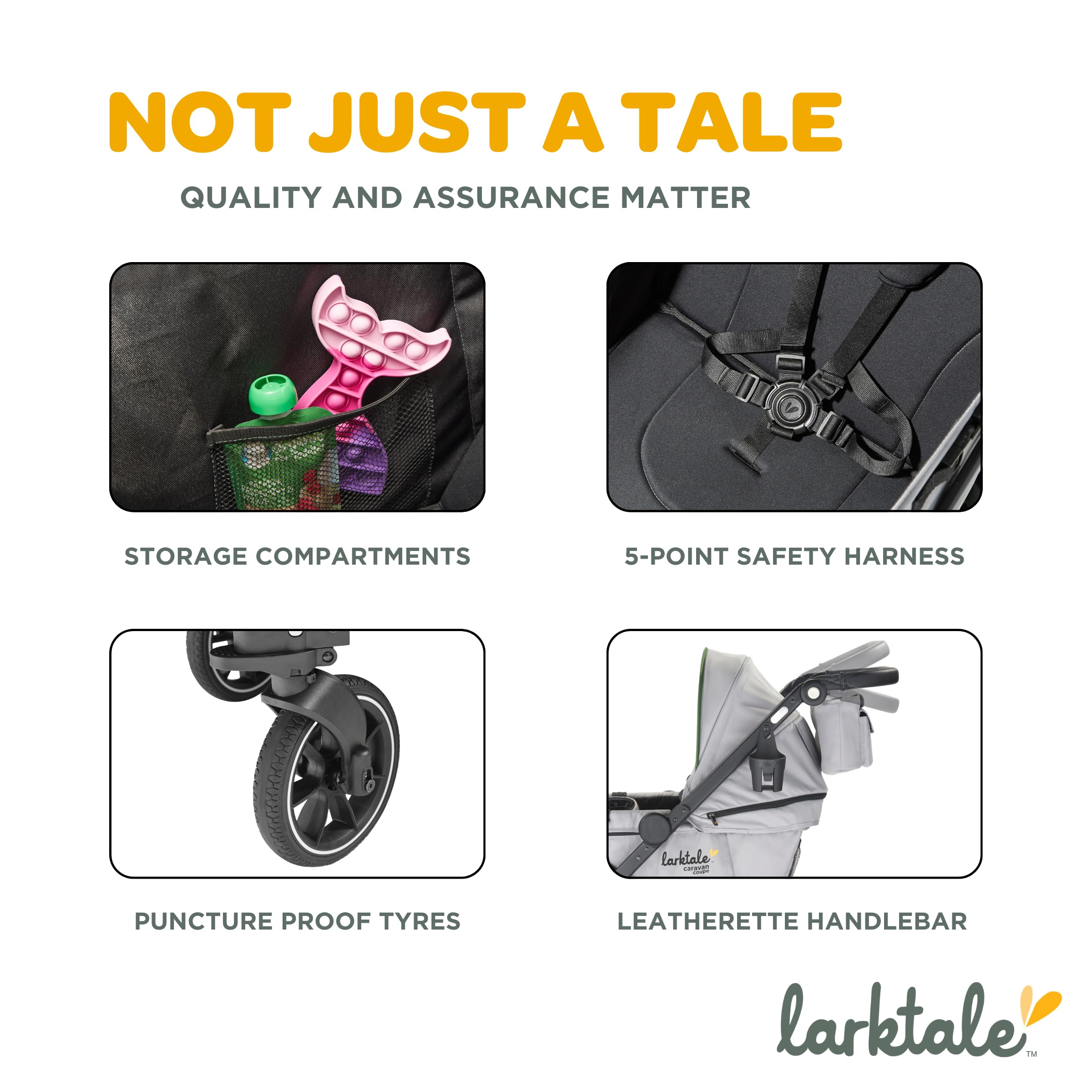 Larktale Caravan Coupe Compact 2-Seater Stroller Wagon - Lightweight Foldable Baby Wagon with Adjustable Canopies (Gray/Green) - Perfect for Travel, Park Outings & Beach Trips